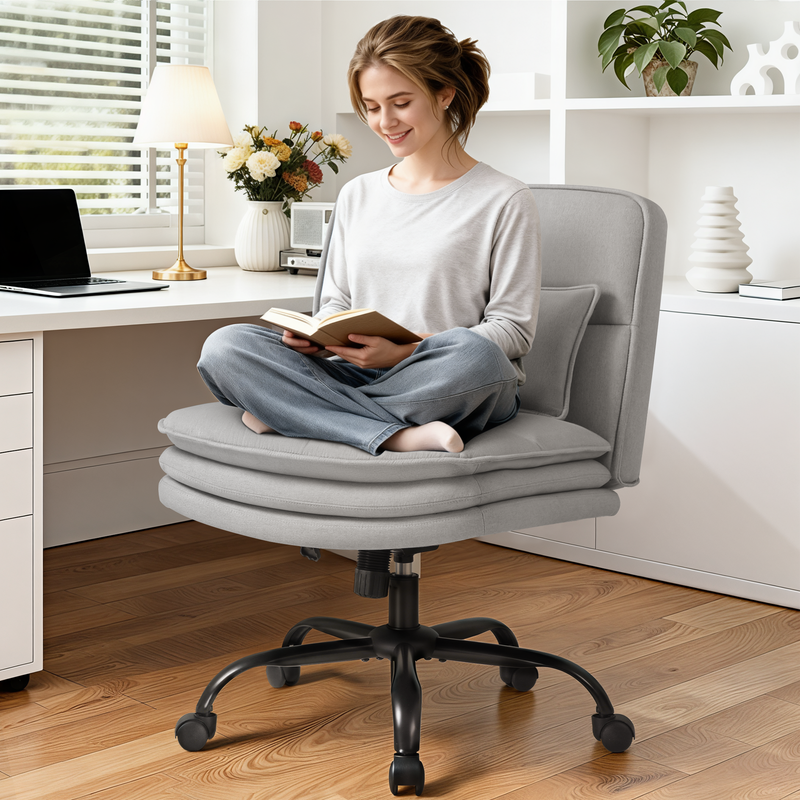 homall-bedroom-b-rostuhl-beige-stoff-h-henverstellbar-ohne-lehnen image 2