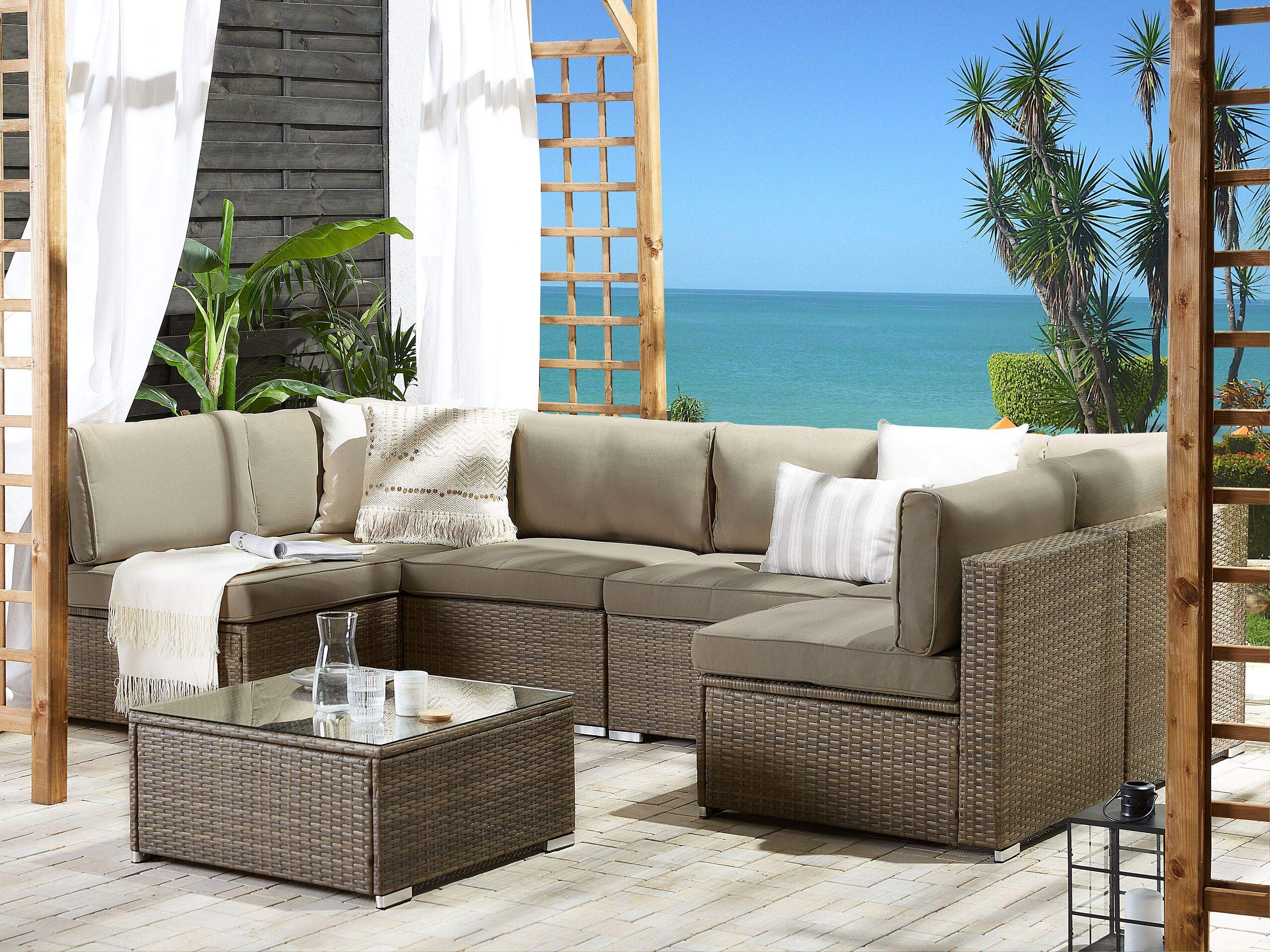 beliani-belvedere-lounge-set-rattan-braun-6-personen image 2