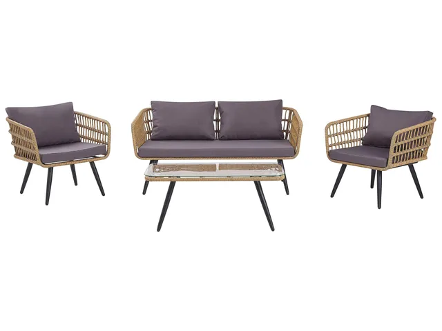 beliani-fobello-sitzgruppe-rattan-4-sitzer-zweisitzer-sessel-natur image 1