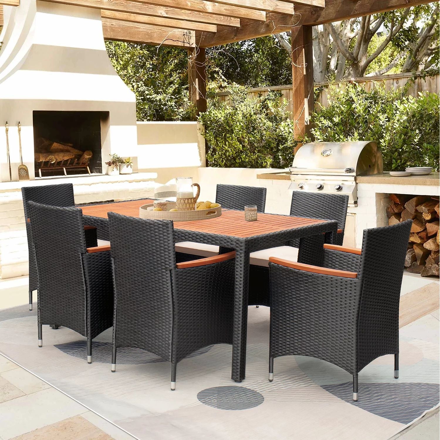 homall-patio-furniture-rattan-essgruppe-7-teilig-akazie-kissen image 4
