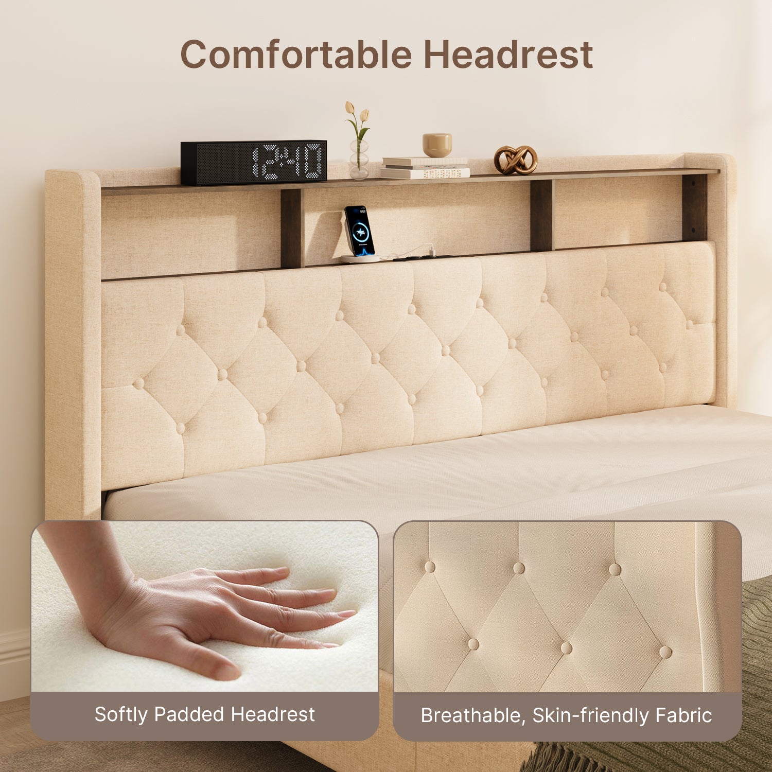 bealife-af19-polsterbett-160x200-beige-led-stauraum image 5