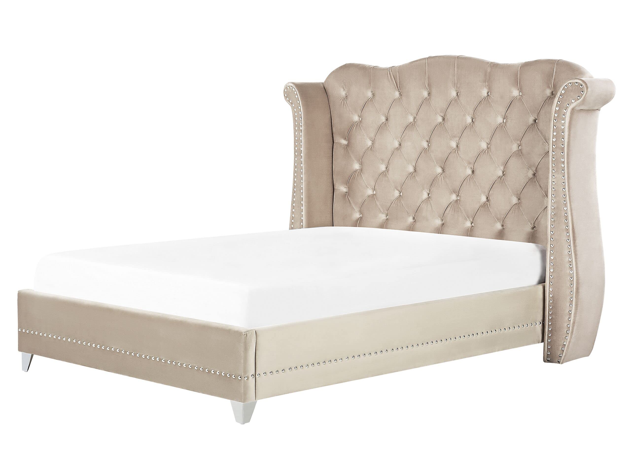 beliani-ayette-samtbett-160x200-beige-chesterfield image 1