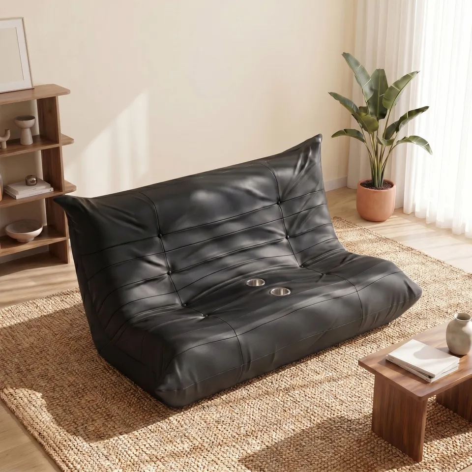 homall-bodensofa-schwarz-2-sitzer-kunstleder-getr-nkehalter image 1