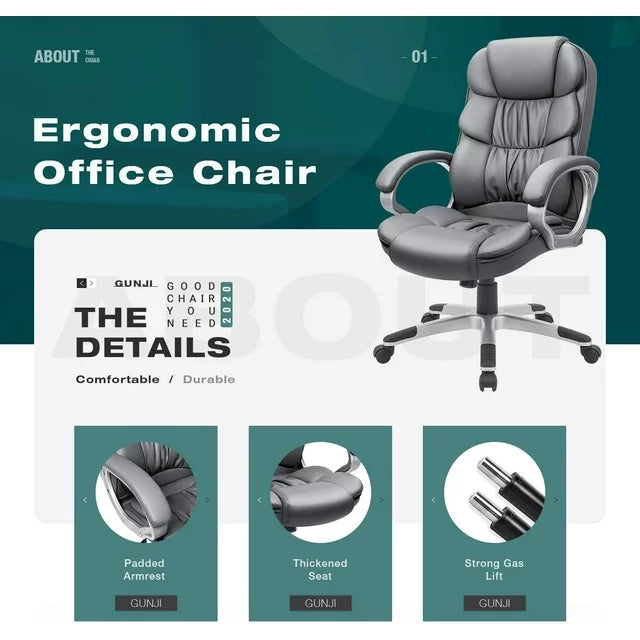 homall-office-leather-chair-b-rostuhl-schwarz-leder image 4