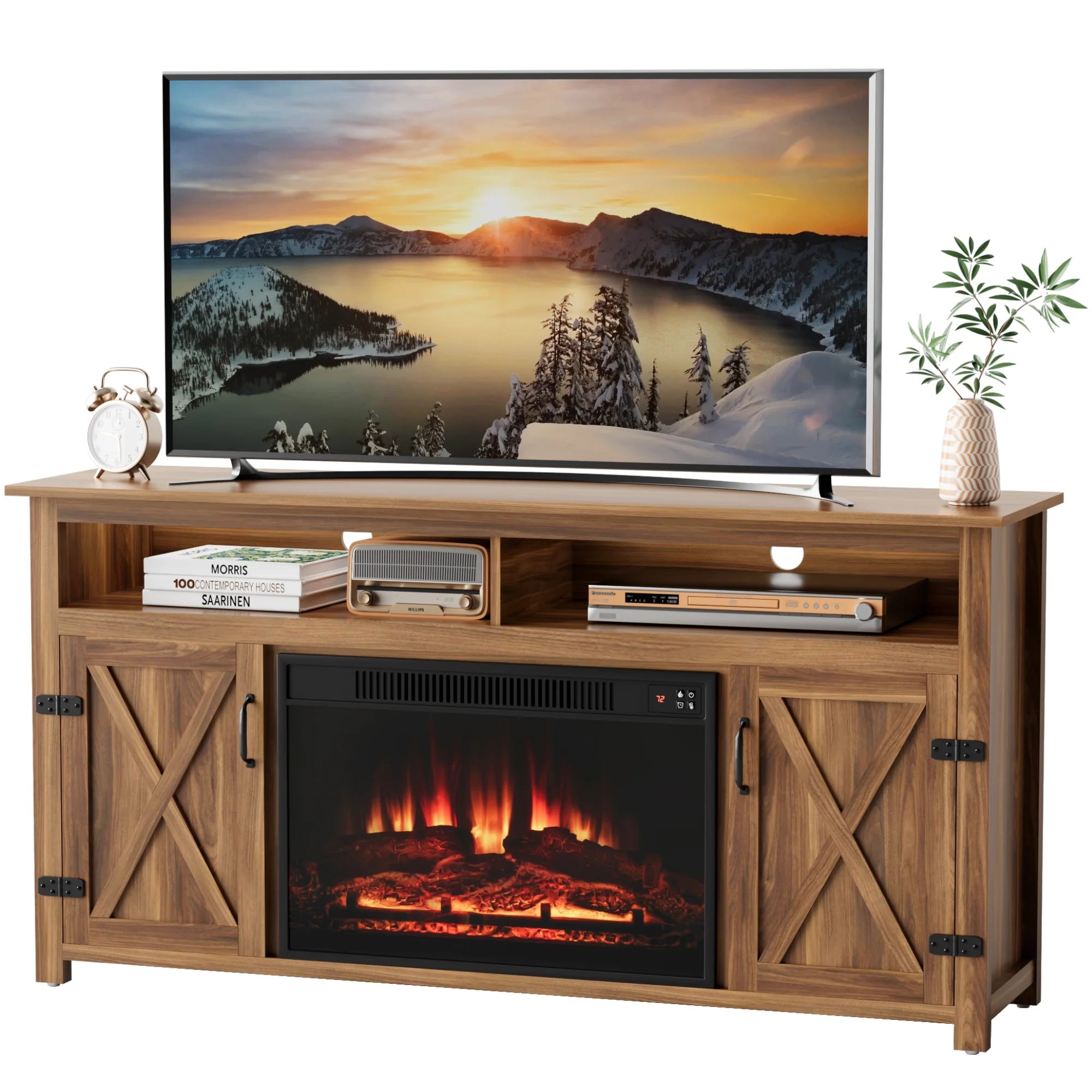homall-tv-stand-65-zoll-kamin-lowboard-dunkelbraun-holz image 6