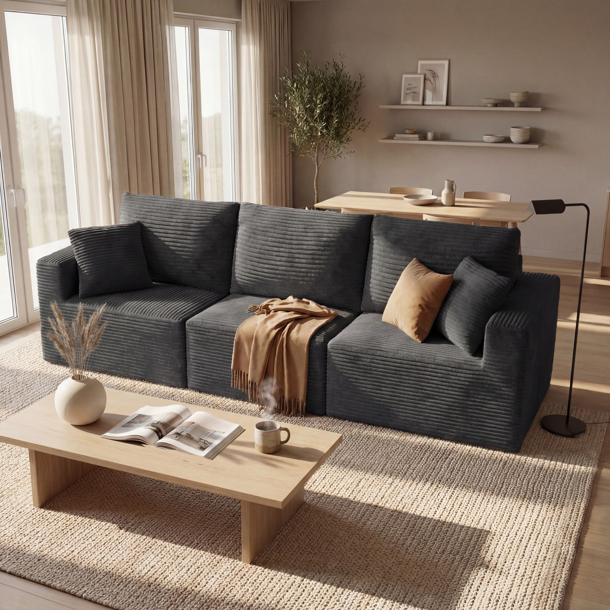 homall-sofa-modulare-couch-grau-3-sitzer-cord image 4