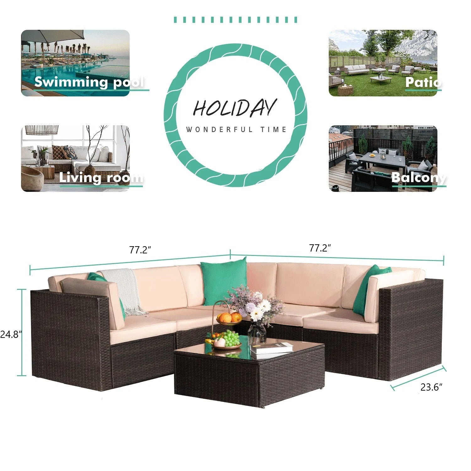 homall-patio-furniture-lounge-set-6-tlg-rattan-gartensofa-blau image 6