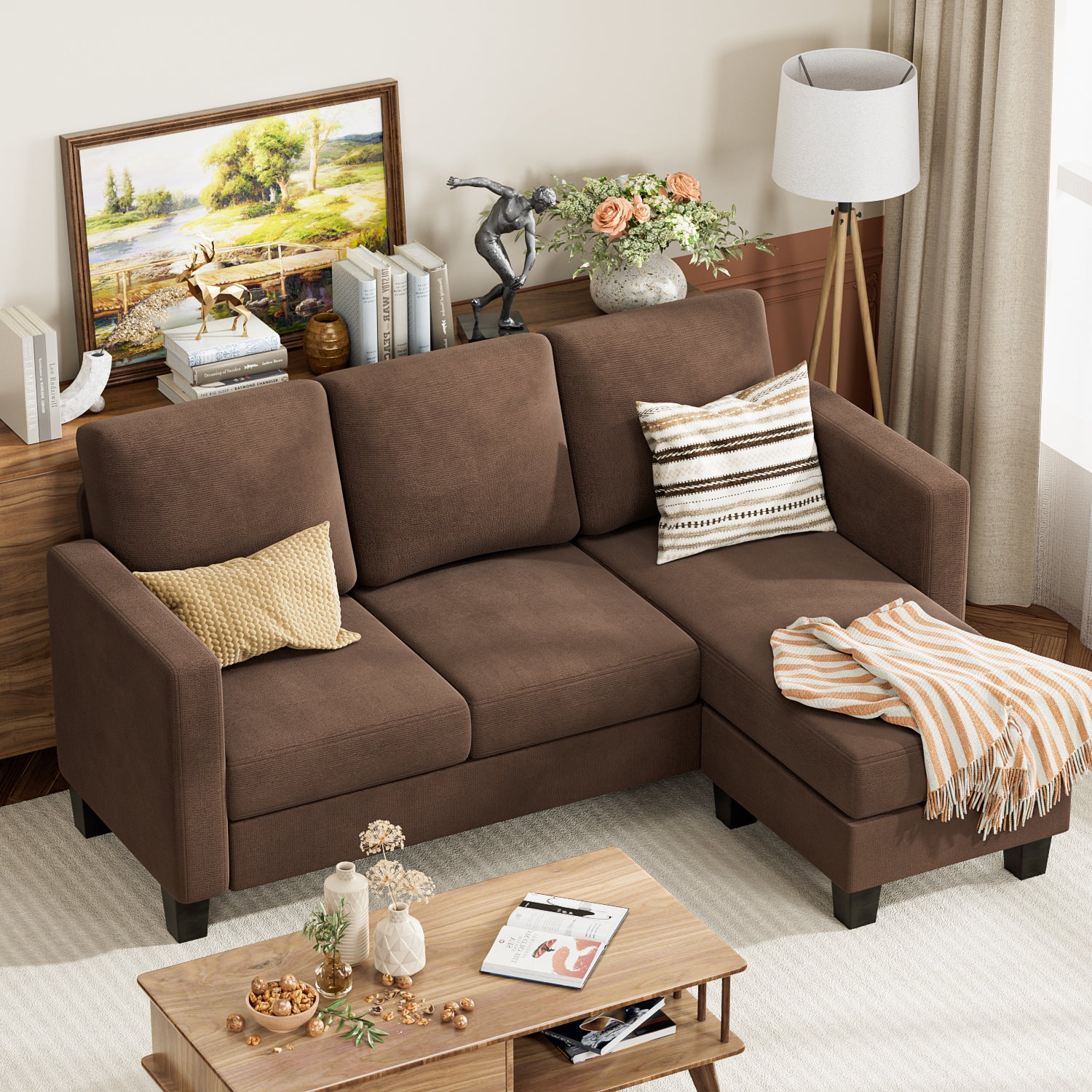 homall-sofa-ecksofa-3-sitzer-couch-l-form-braun-baumwolle image 7