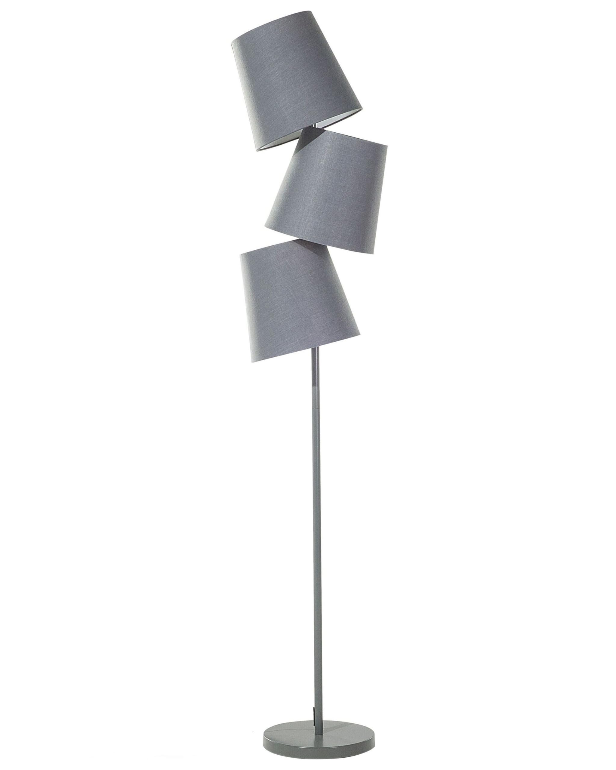 beliani-stehlampe-3-schirmig-grau-e14-stoff-stehleuchte image 1