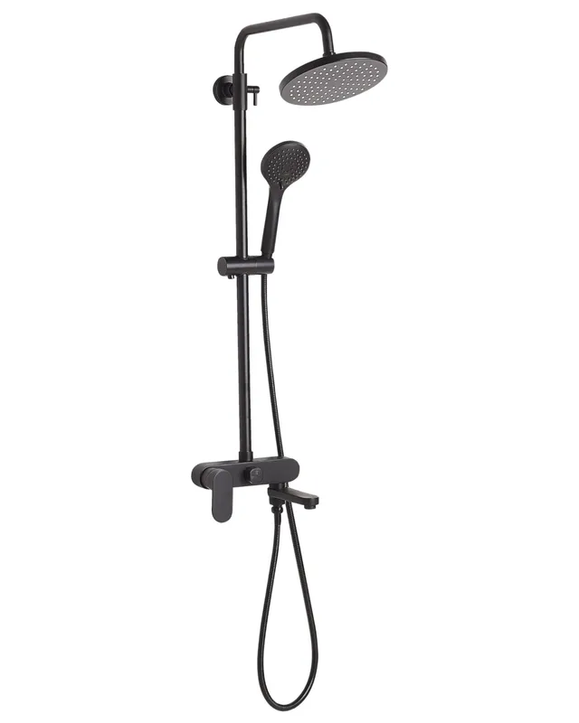 beliani-gurara-duschsystem-kopf-handbrause-schwarz-matt image 1