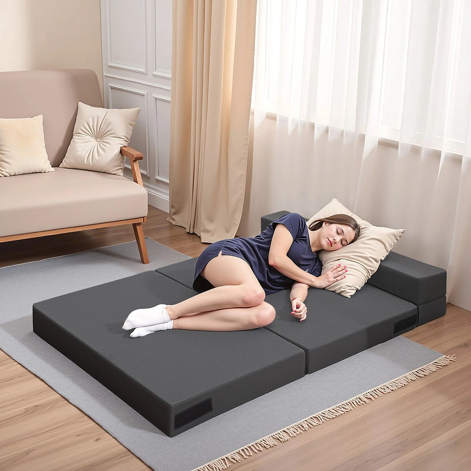 homall-sofa-klappsofa-beige-futon-schlafsessel-mit-kissen image 3