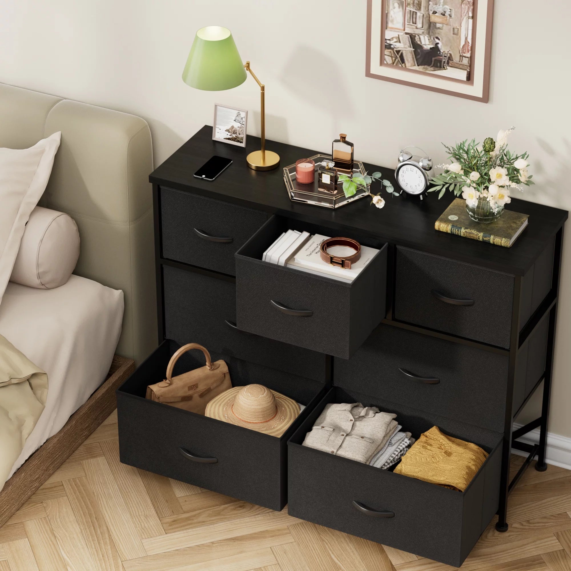 homall-bedroom-kommode-7-schubladen-stoffkommode-schwarz image 6