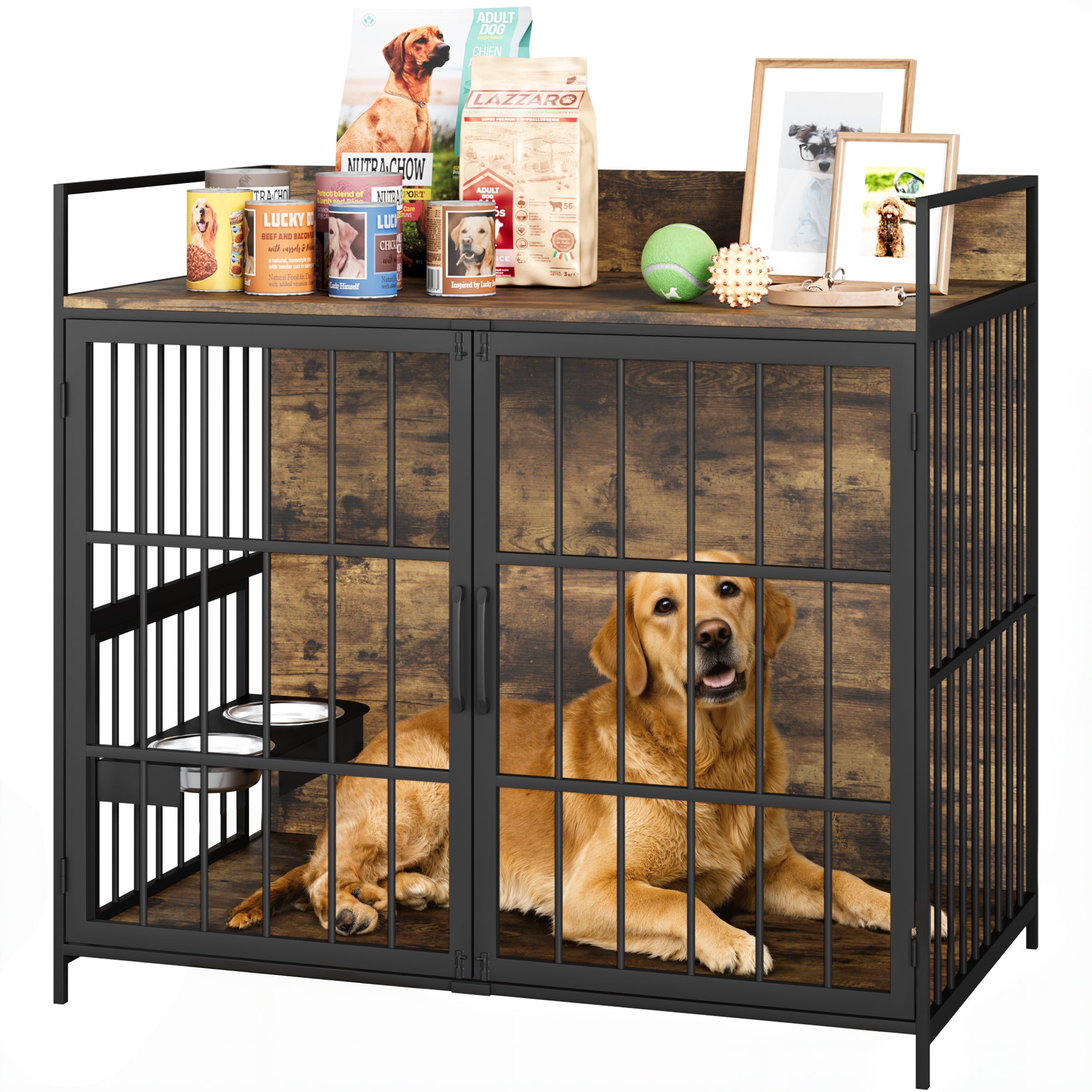 homall-hundebox-gro-metall-holz-braun-als-m-bel image 5
