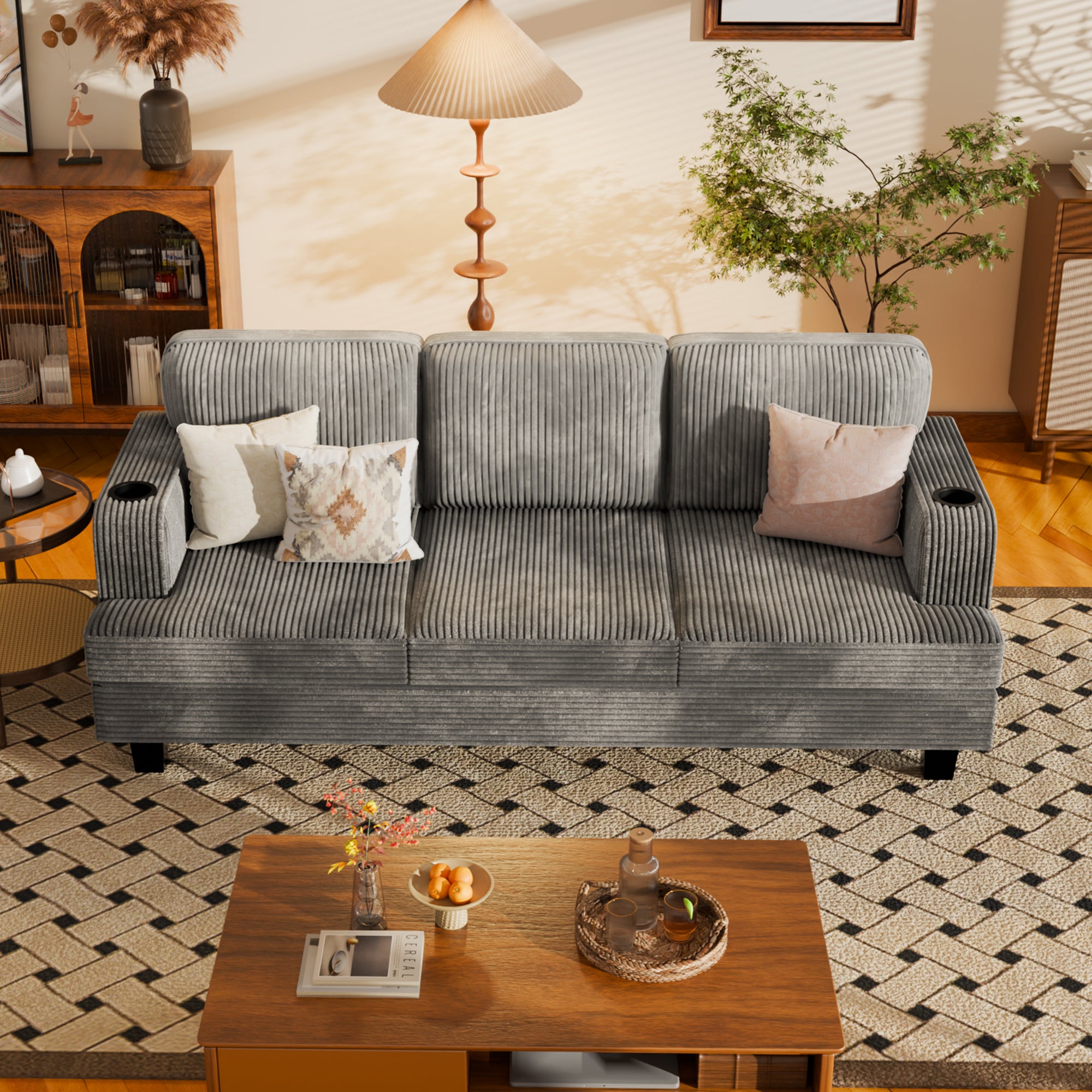 homall-sofa-3-sitzer-cord-couch-grau-mit-usb-getr-nkehalter image 6