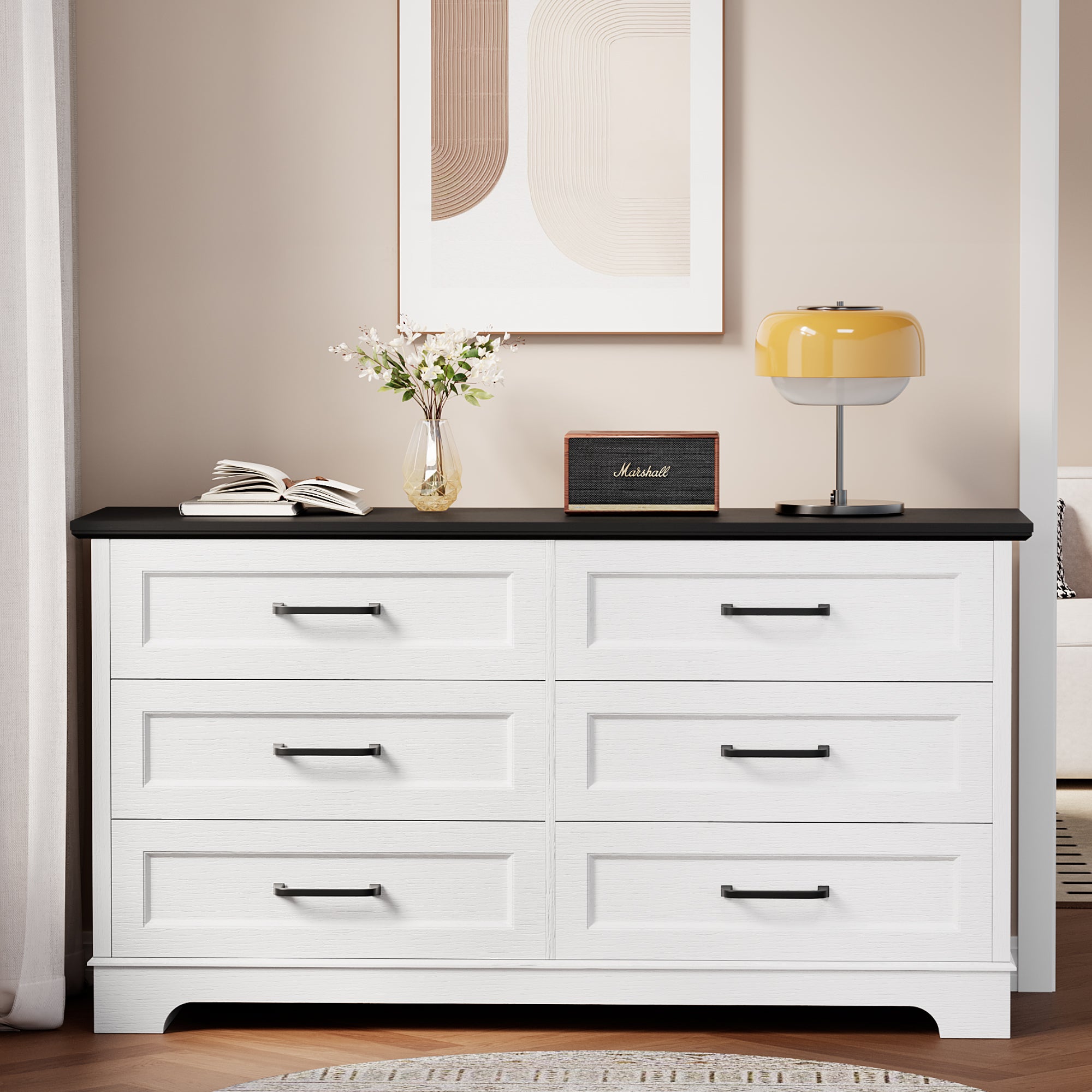 homall-bedroom-kommode-6-schubladen-wei-mdf image 4