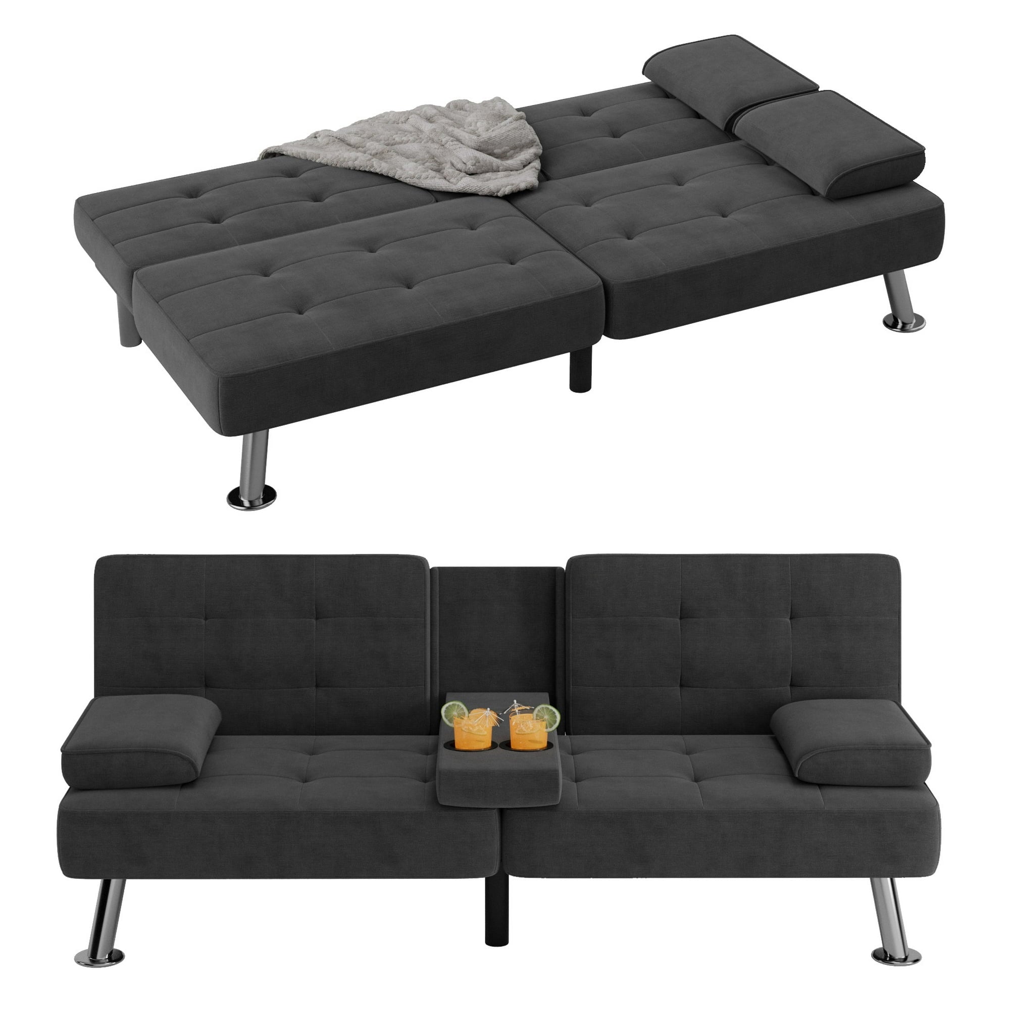 homall-sofa-futon-schlafsofa-stoff-schwarz-mit-getr-nkehalter image 4