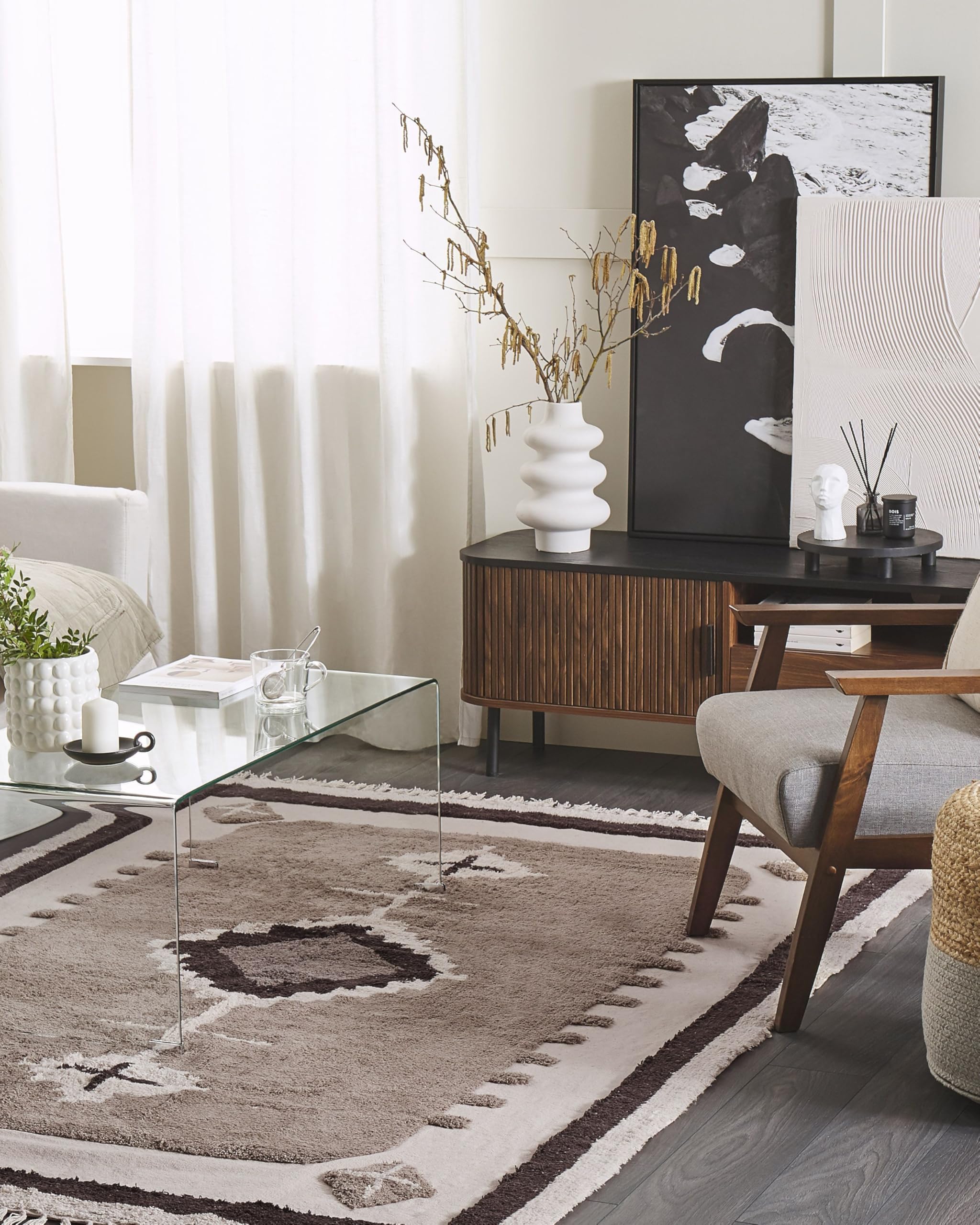 beliani-geyve-baumwollteppich-160x230-beige-braun-fransen image 2