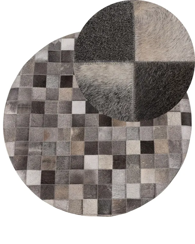 beliani-bergama-teppich-rund-140-patchwork-grau-kuhfell image 1
