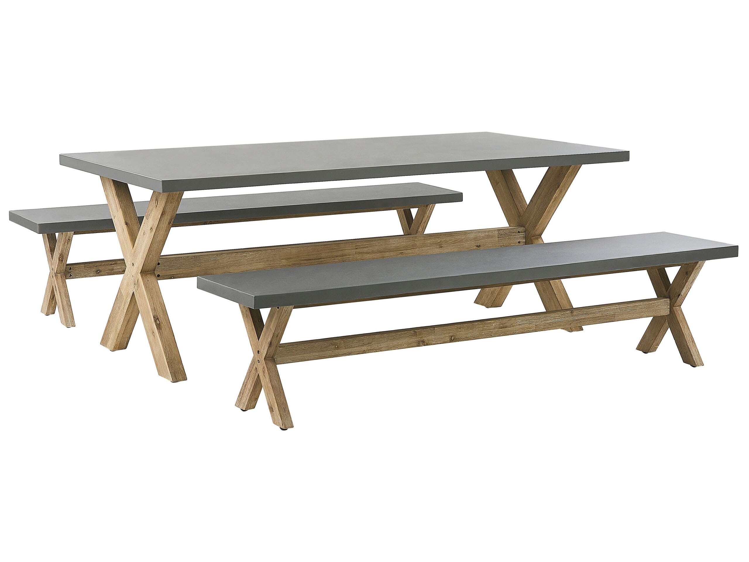 beliani-olbia-gartenset-tisch-200x100-2-b-nke-beton-akazie image 1