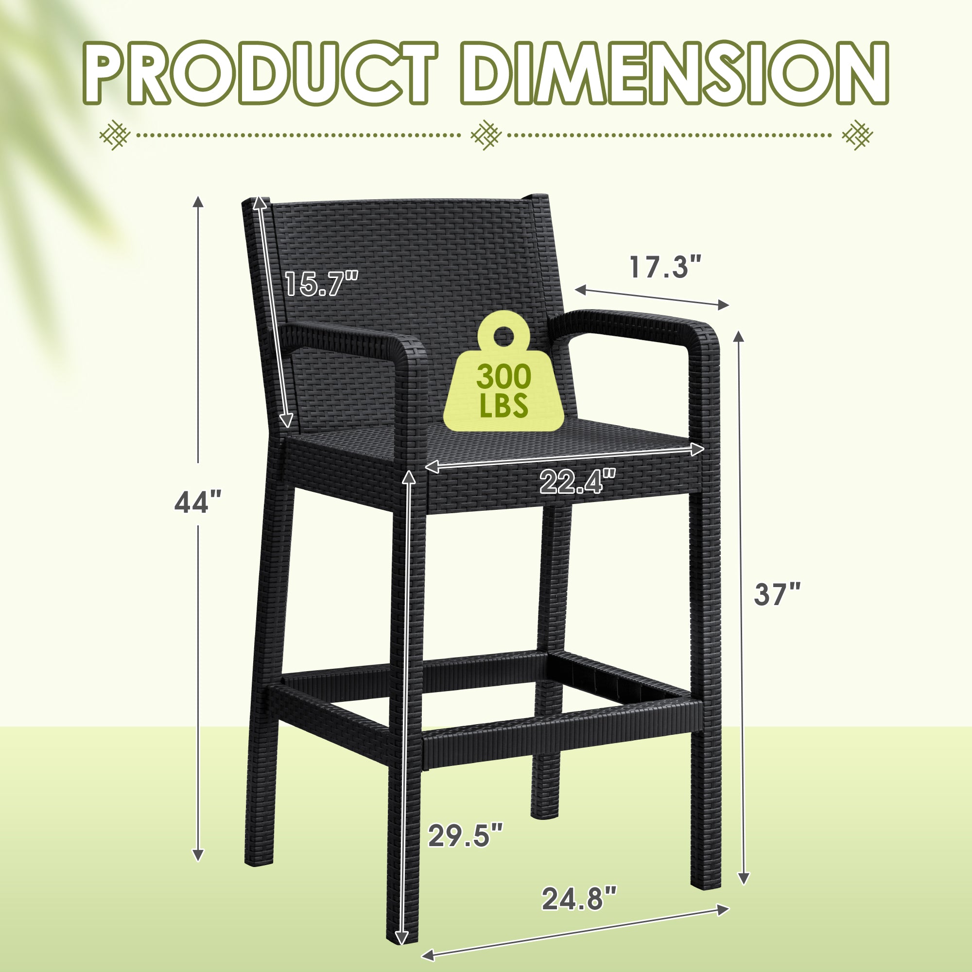 homall-bar-stool-outdoor-barhocker-2er-set-schwarz-rattan image 3