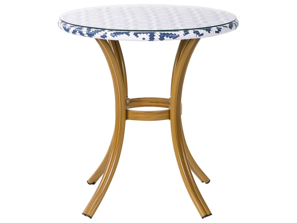 beliani-rifreddo-gartentisch-rund-rattan-blau-wei-glas image 1