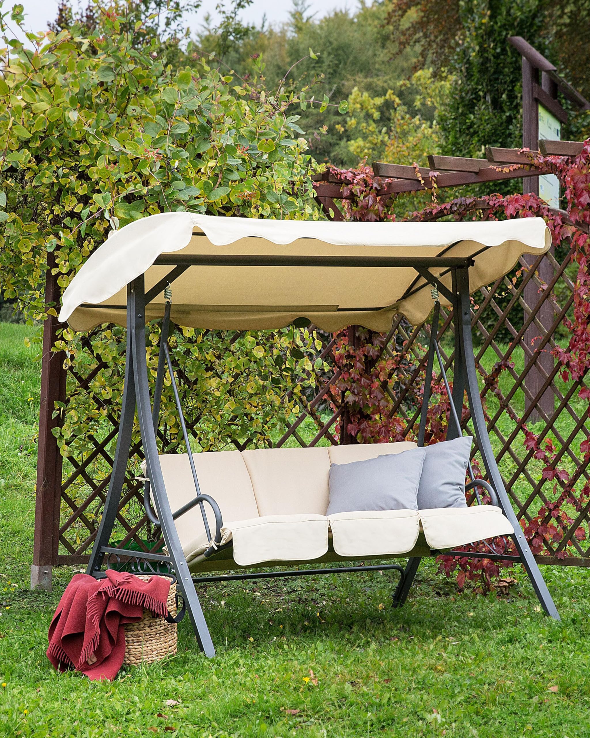 beliani-garbo-hollywoodschaukel-beige-3-personen-mit-dach image 2