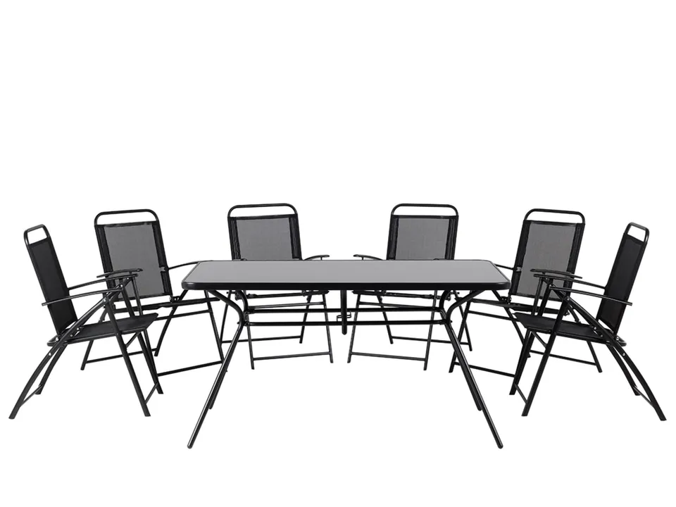 beliani-livo-gartenm-bel-set-7-tlg-schwarz-stahl-glas image 1