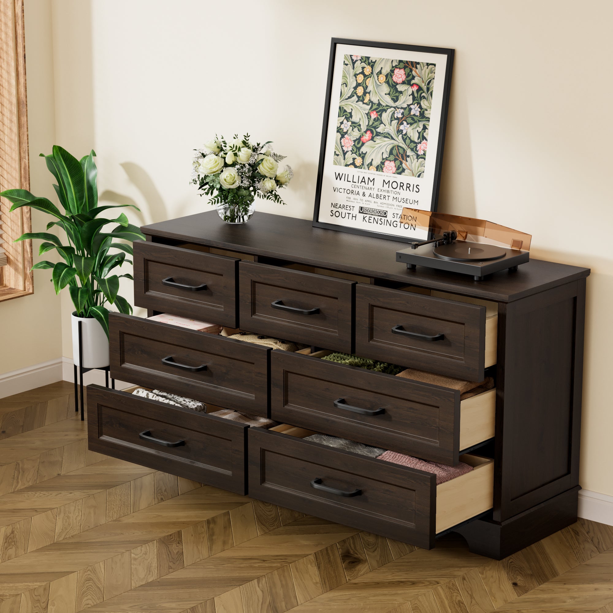 homall-bedroom-kommode-schwarz-7-schubladen-holz-137-cm image 4