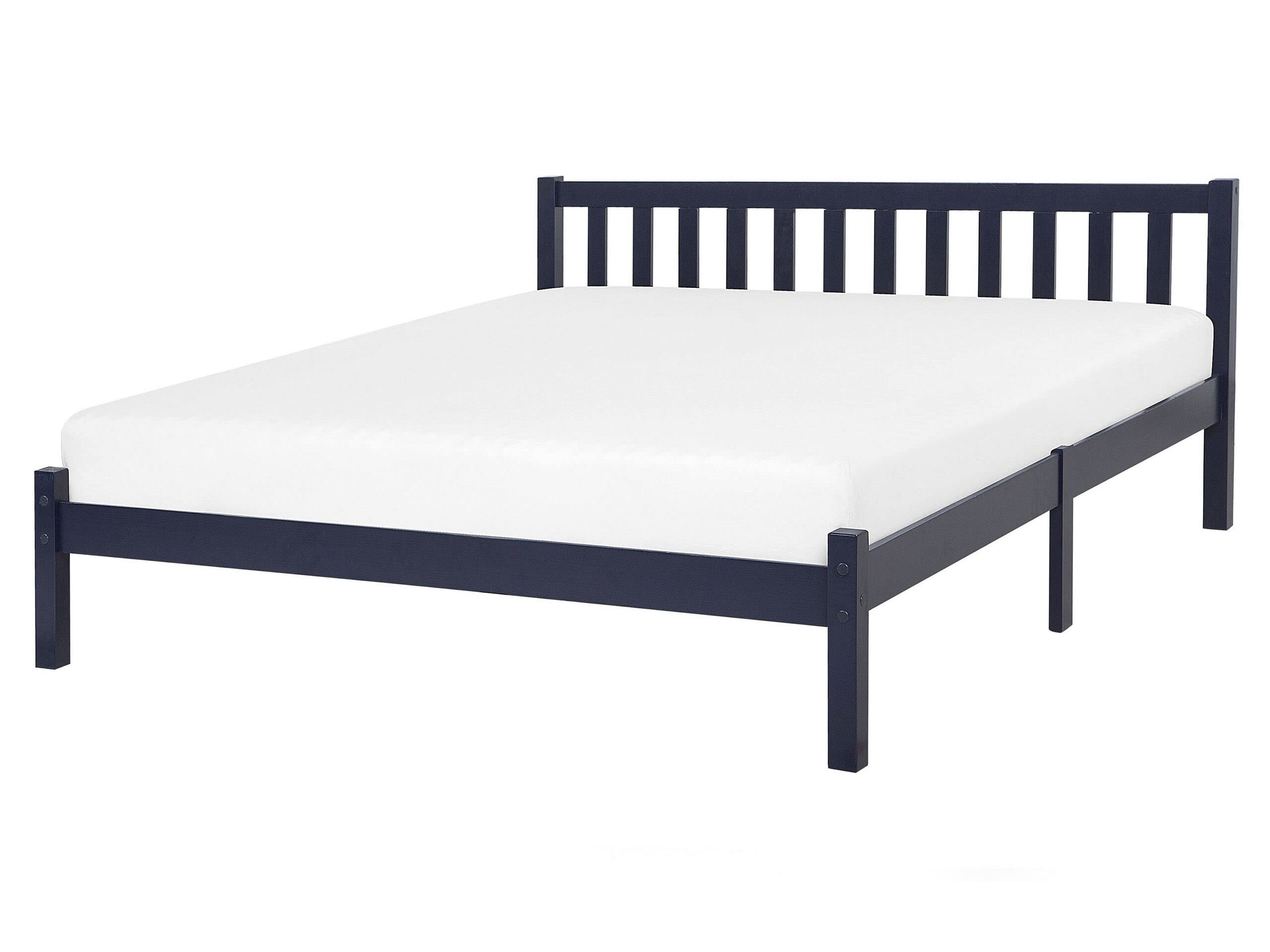 beliani-florac-holzbett-160x200-marineblau-lattenrost-kopfteil image 1