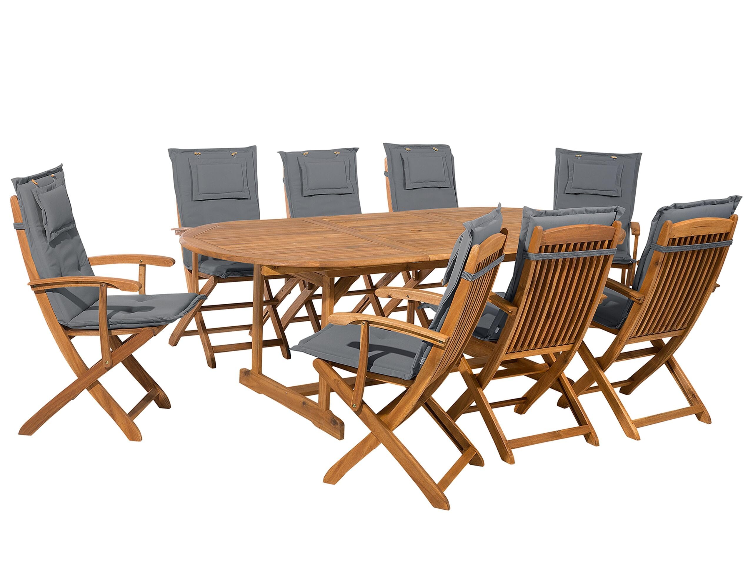 beliani-maui-set-ausziehtisch-220-cm-akazie-mit-8-st-hlen-graphit image 1