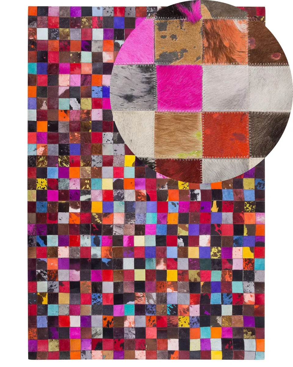 beliani-enne-lederteppich-200x300-cm-bunt-patchwork image 1