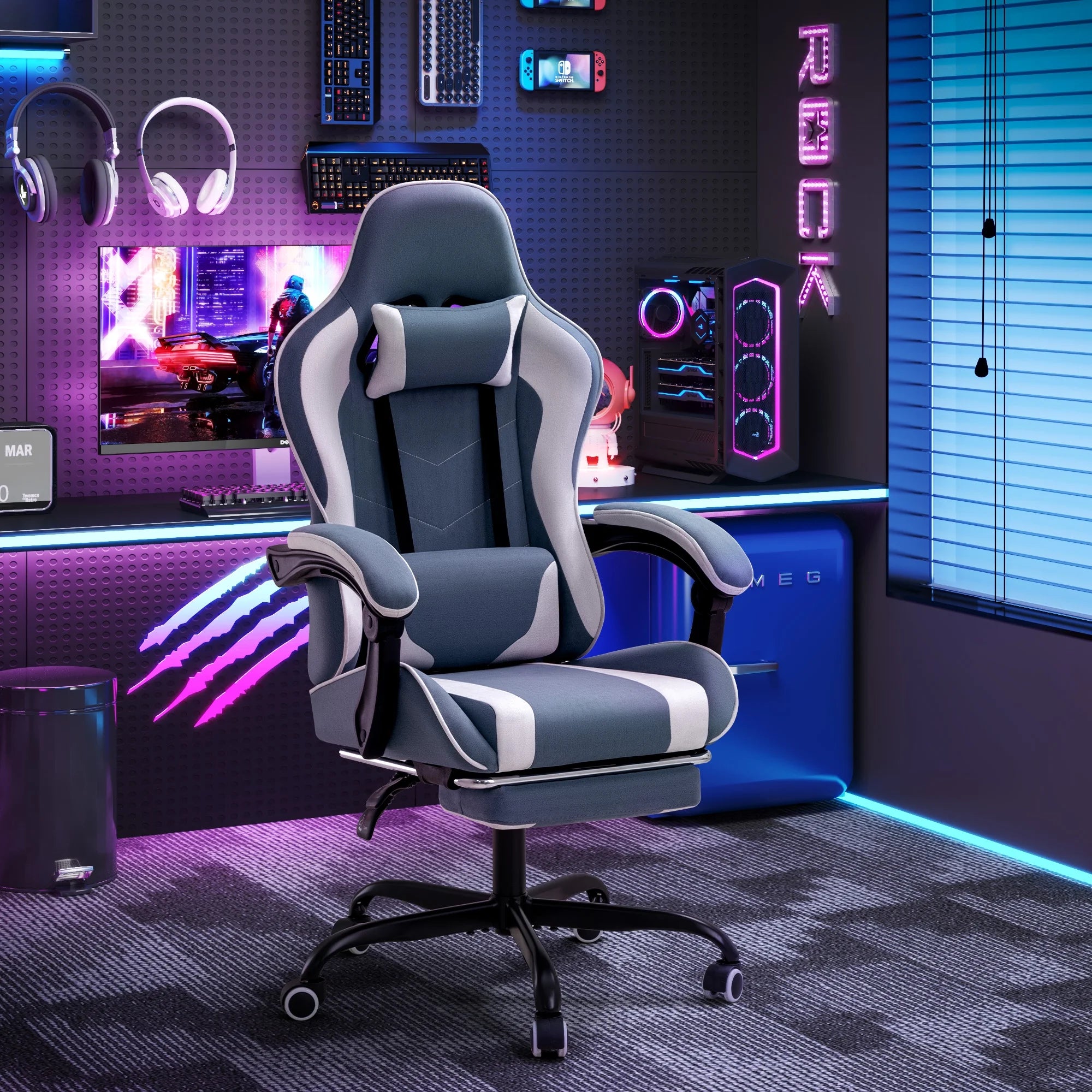 homall-gaming-chair-gaming-stuhl-stoff-gr-n-mit-fu-st-tze image 4