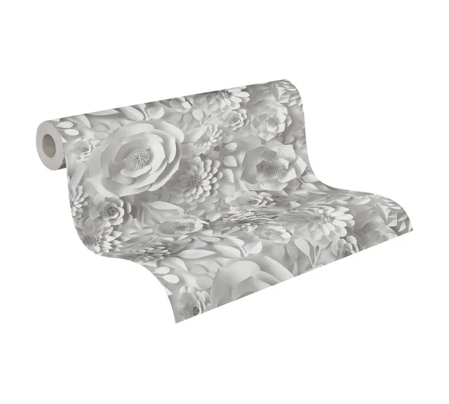 a-s-cr-ation-blumen-vliestapete-wei-grau-3d-optik-10-05m image 1