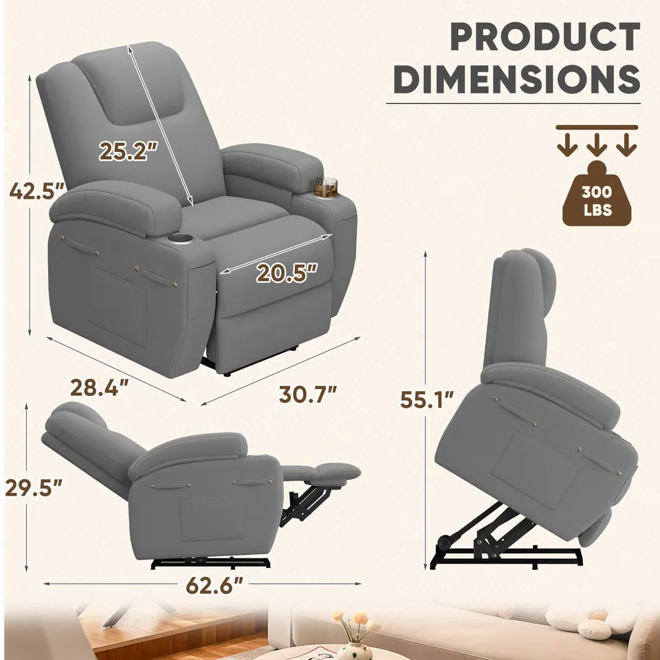 homall-recliner-chair-fernsehsessel-grau-stoff-mit-massage image 1