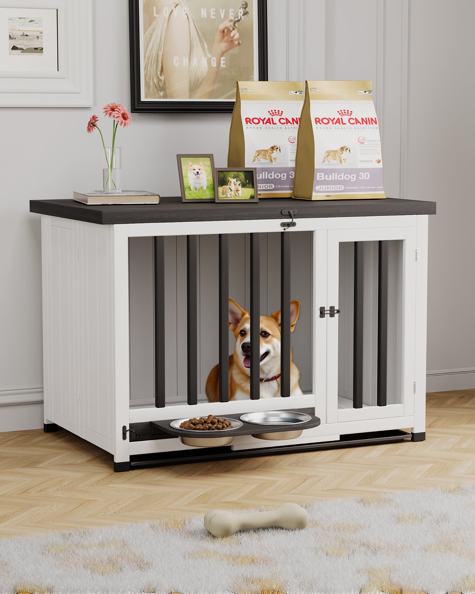 homall-hundebox-holz-m-bel-mit-napf-beistelltisch image 6