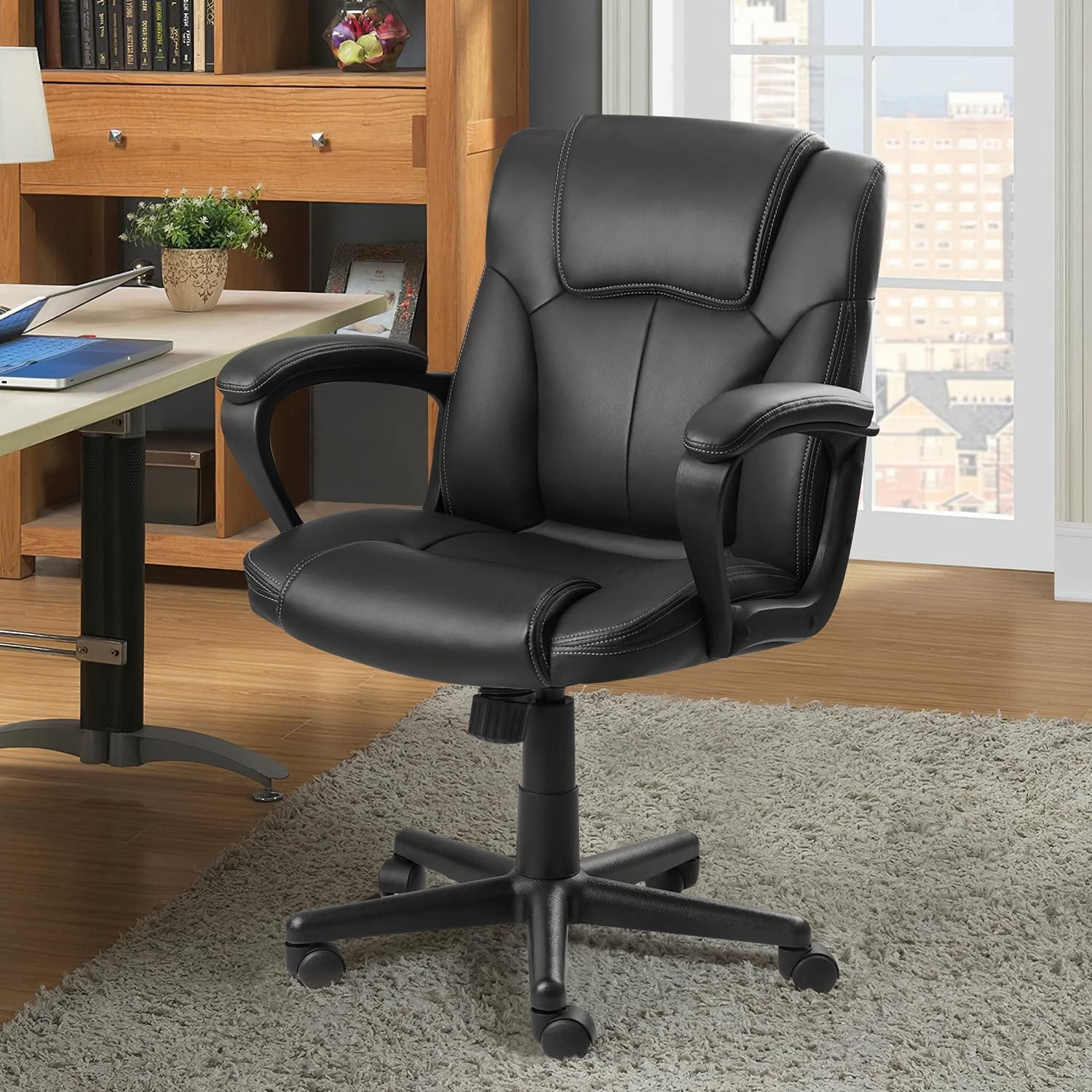 homall-office-chefsessel-b-rostuhl-braun-kunstleder-mittelhoch image 8