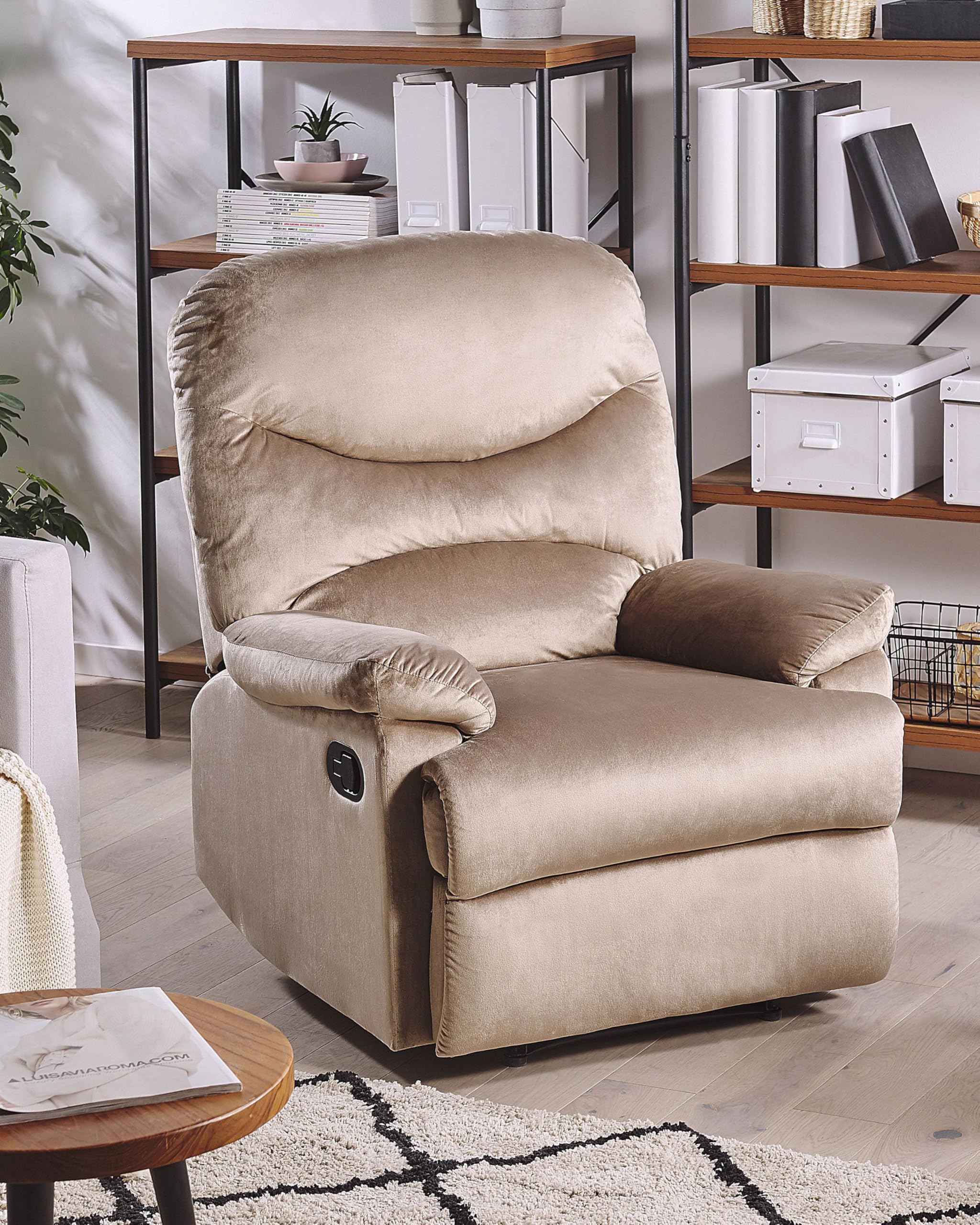 beliani-eslov-retro-sessel-samtstoff-taupe-verstellbar image 2