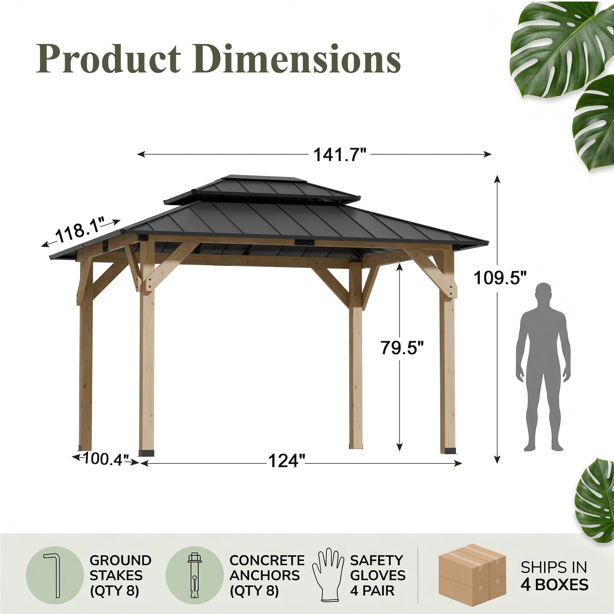 homall-patio-furniture-pavillon-holz-3x3-6m-stahldach image 2