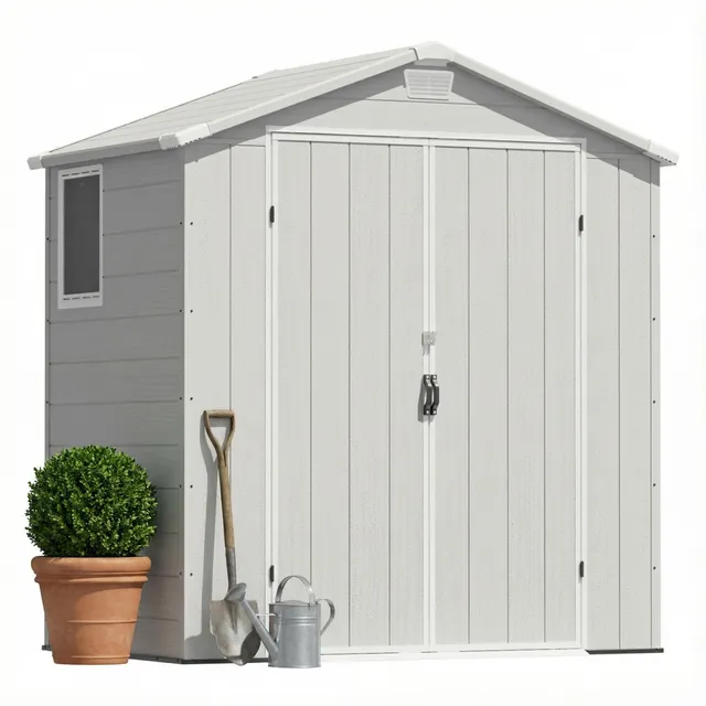 homall-metal-shed-ger-tehaus-6x4ft-hellgrau-holzoptik-fenster image 1