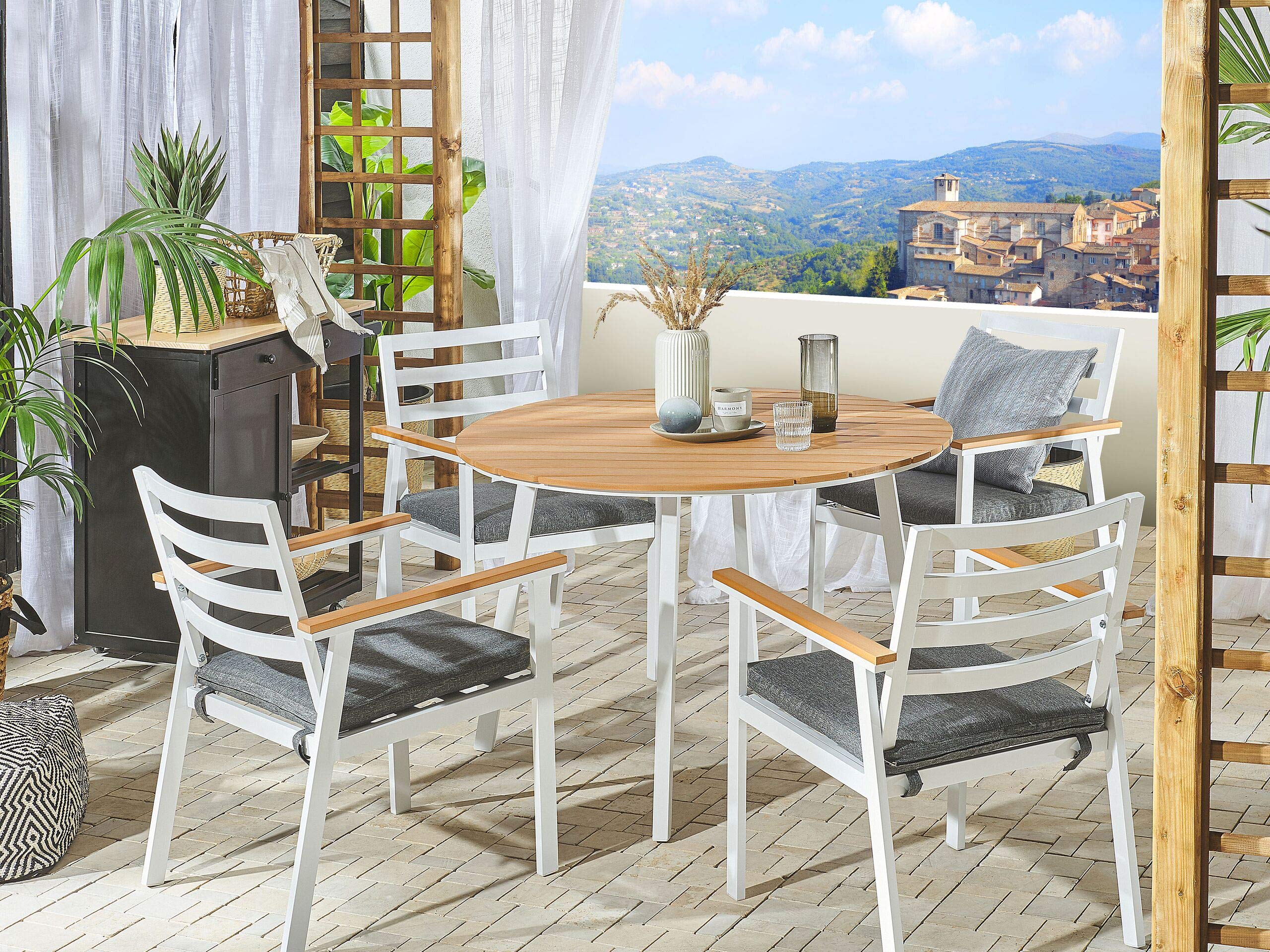 beliani-cavoli-gartentisch-rund-105-cm-wei-holzfarbton-alu image 2