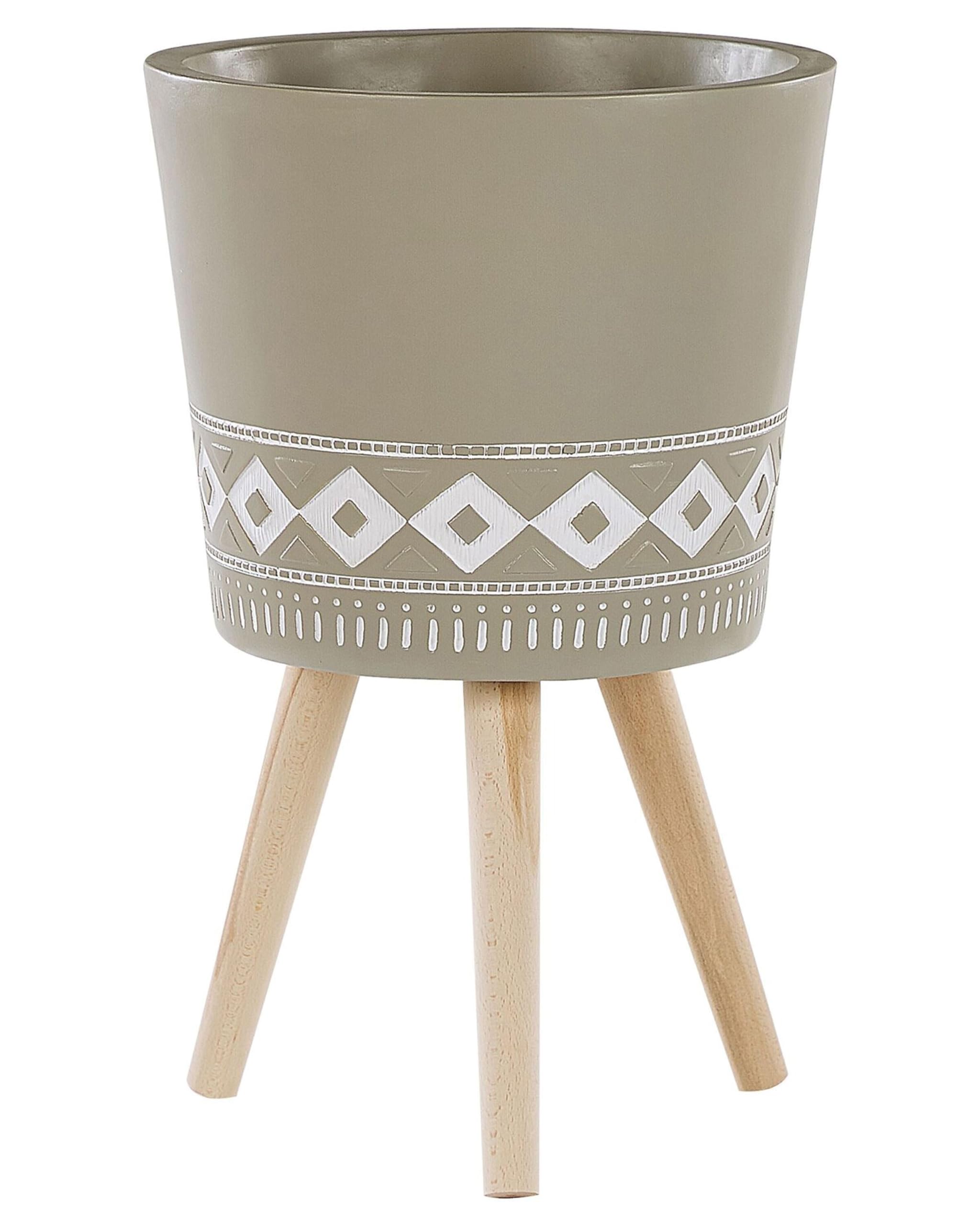 beliani-arta-blumentopf-taupe-35cm-mit-holzbeinen image 1