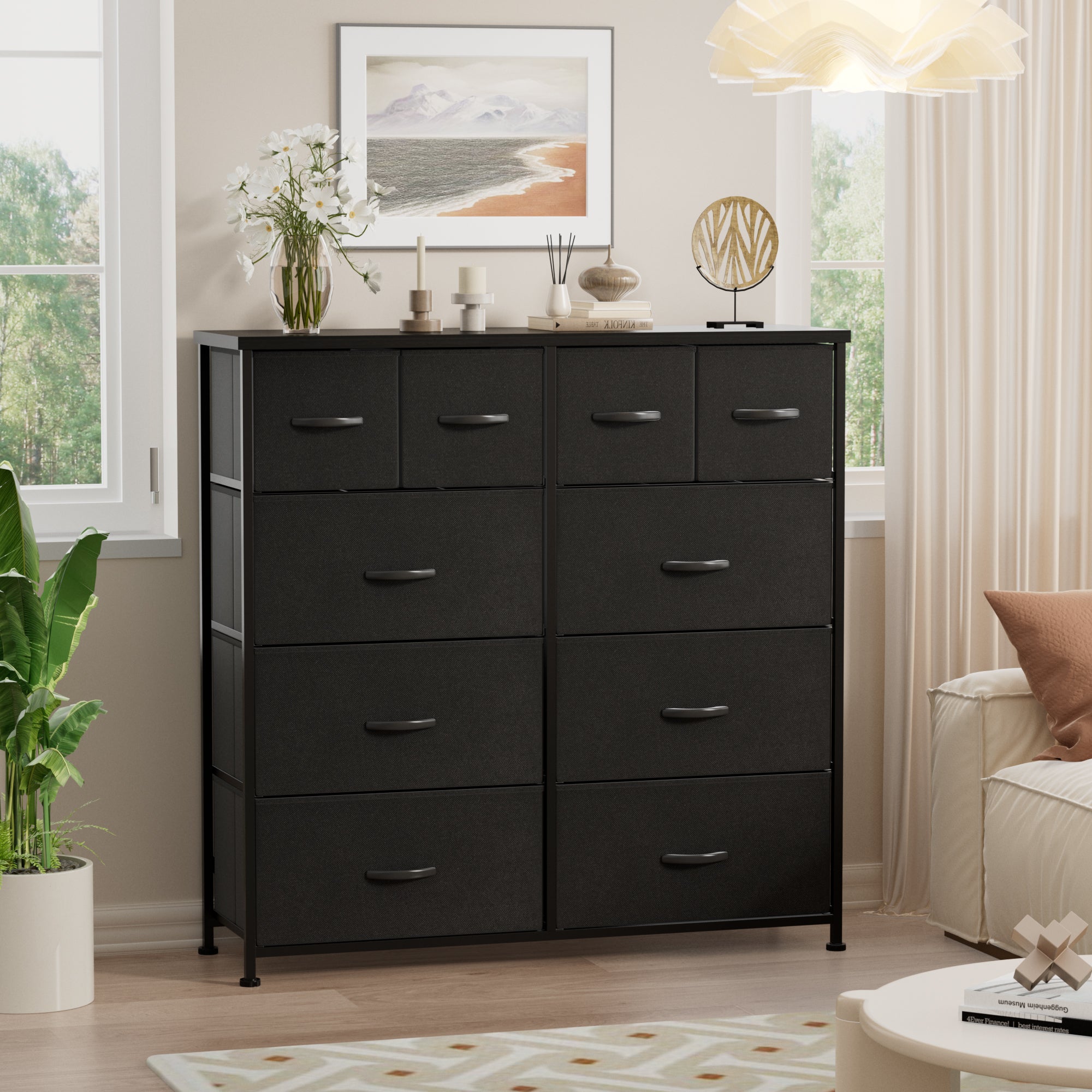 homall-bedroom-kommode-10-schubladen-stoff-schwarz image 6