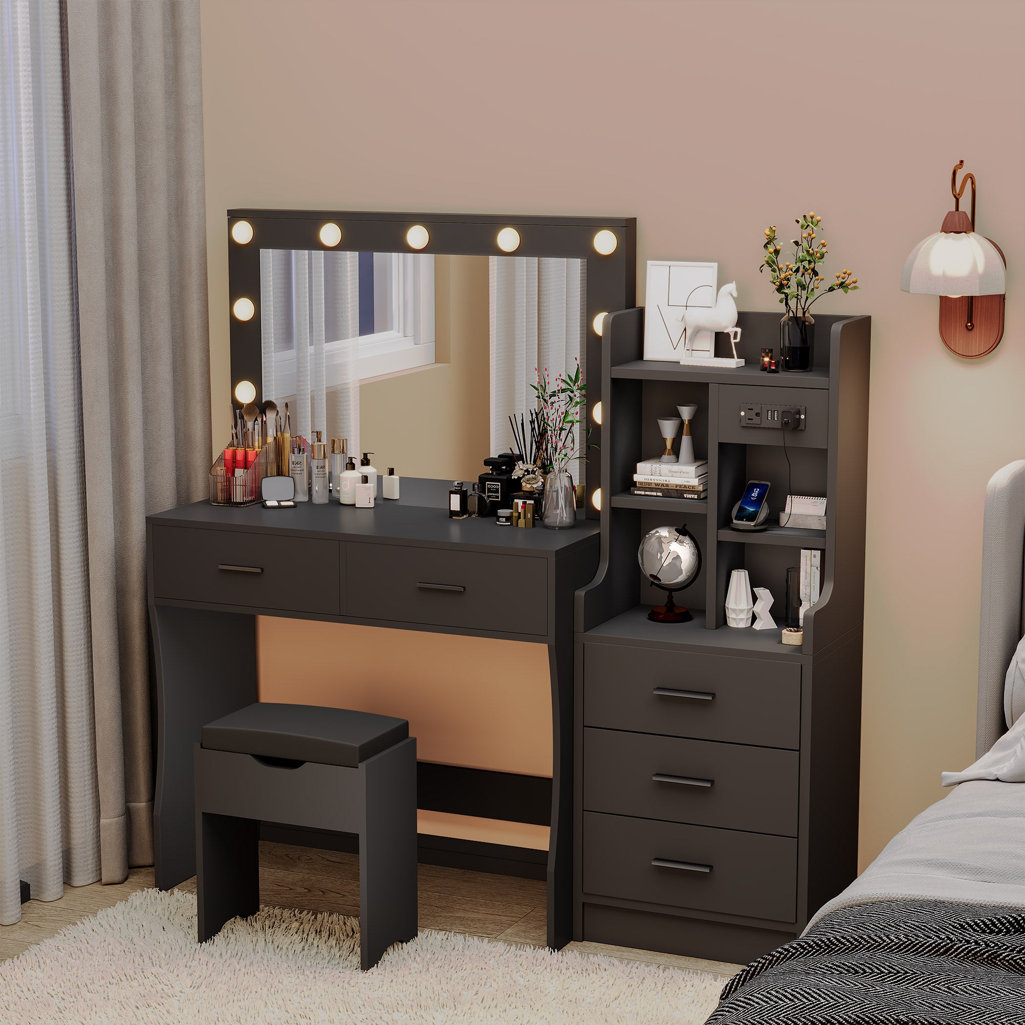 homall-bedroom-schminktisch-set-wei-mit-nachtisch-usb image 6