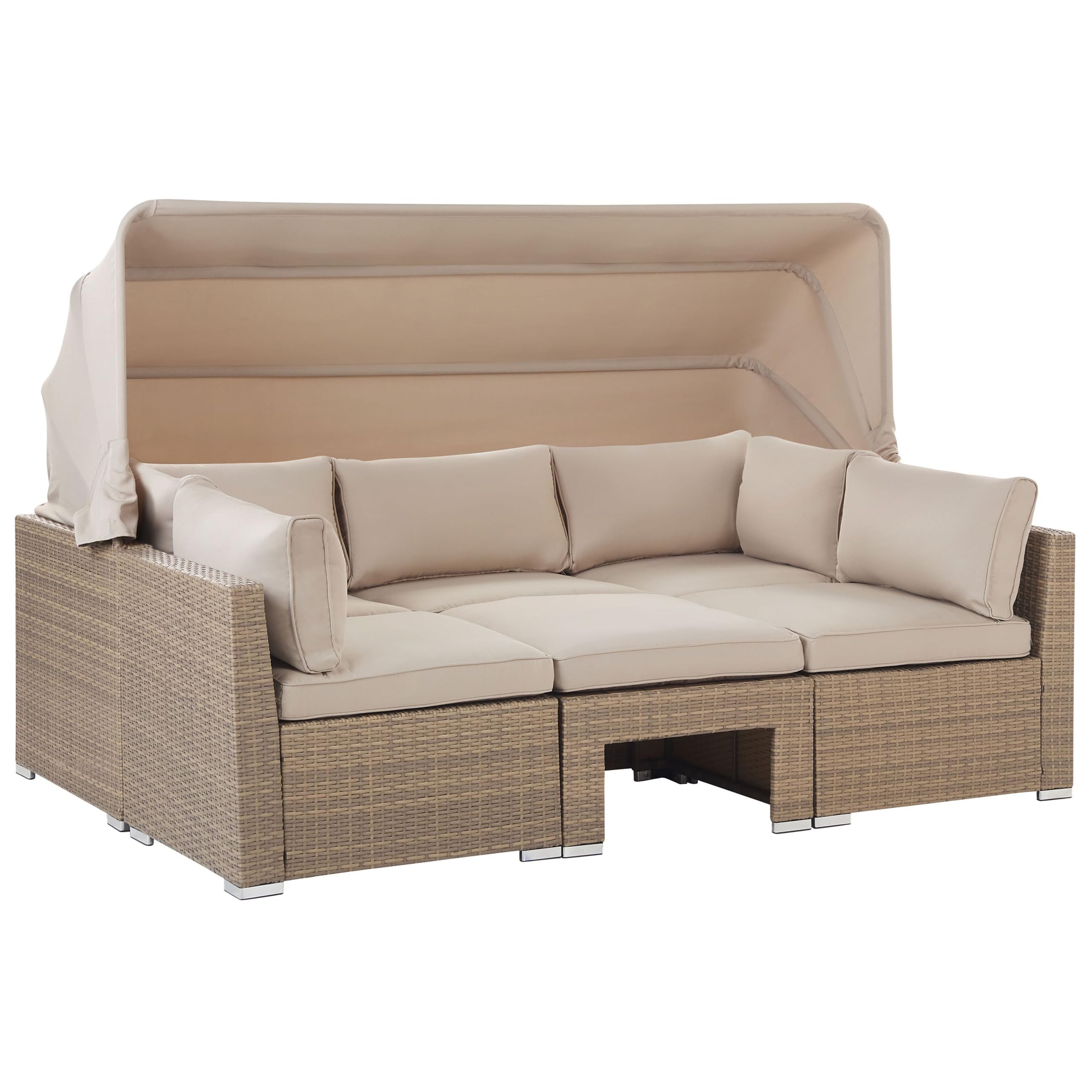 beliani-coccolia-loungeset-polyrattan-beige-5-teilig-mit-dach image 6