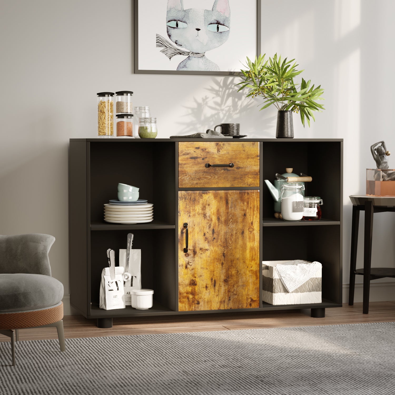 homall-shelf-sideboard-holz-mit-schublade-braun image 4