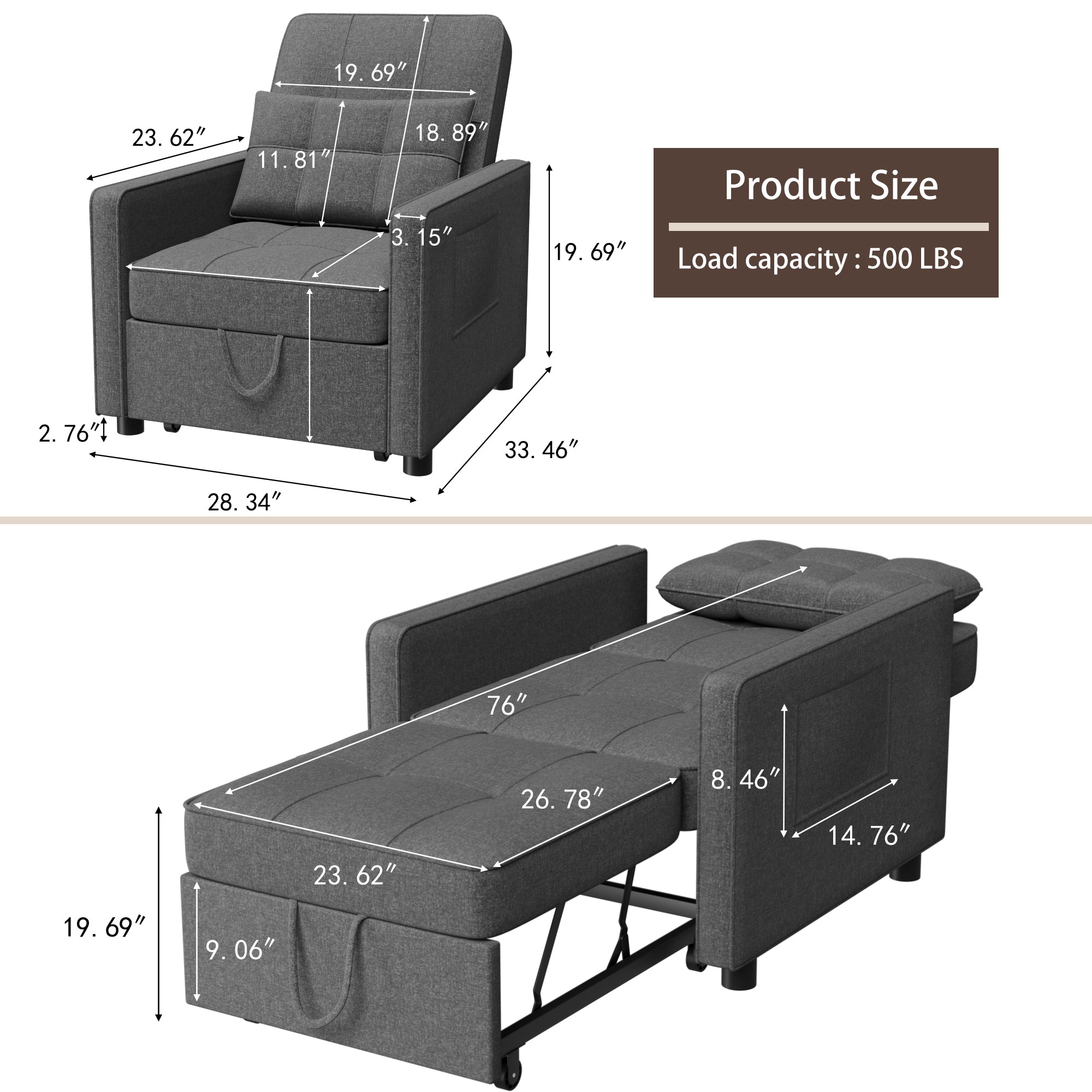homall-schlafsessel-sesselbett-beige-3in1-verstellbar image 5