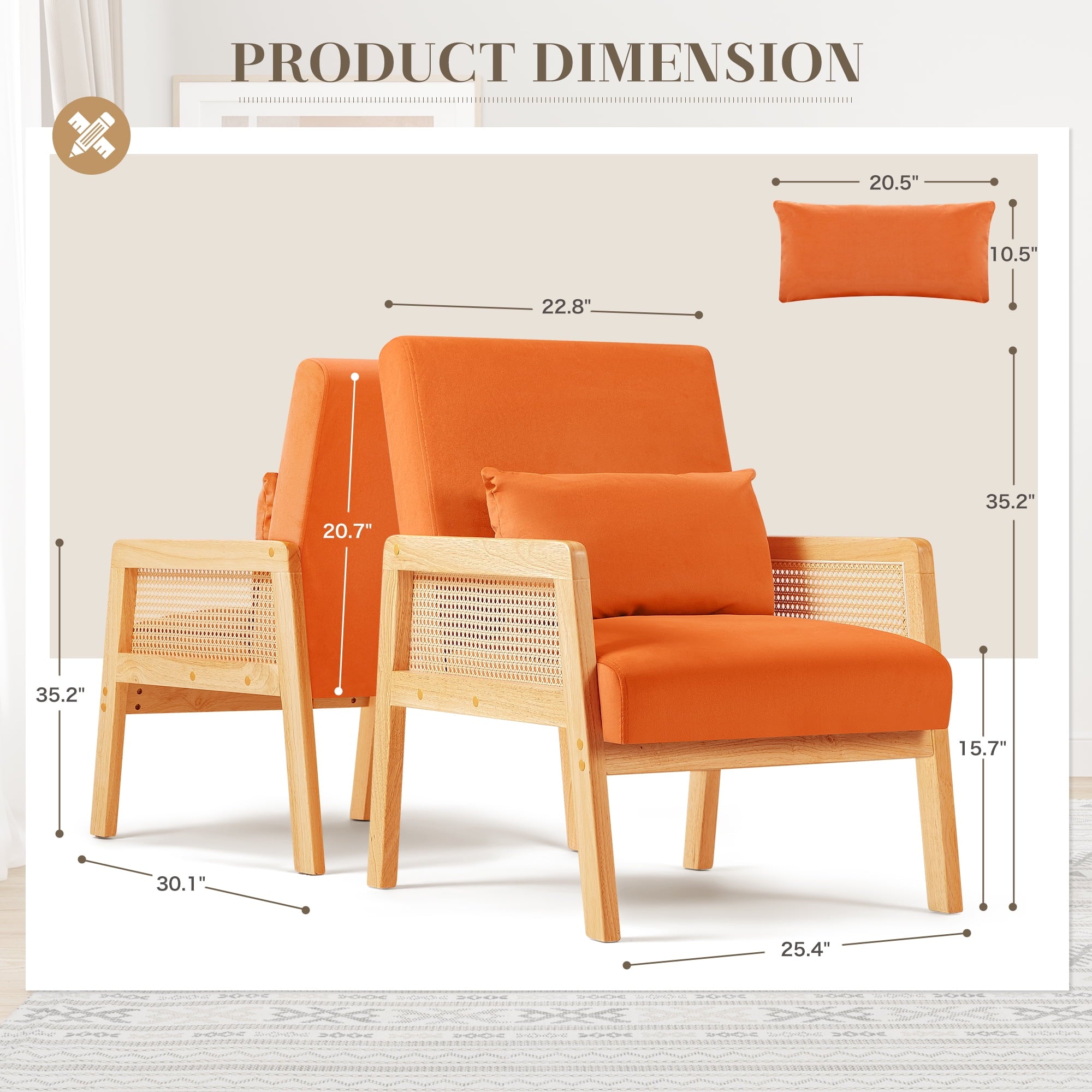 homall-accent-chair-polstersessel-orange-holz-flanell-kissen image 2