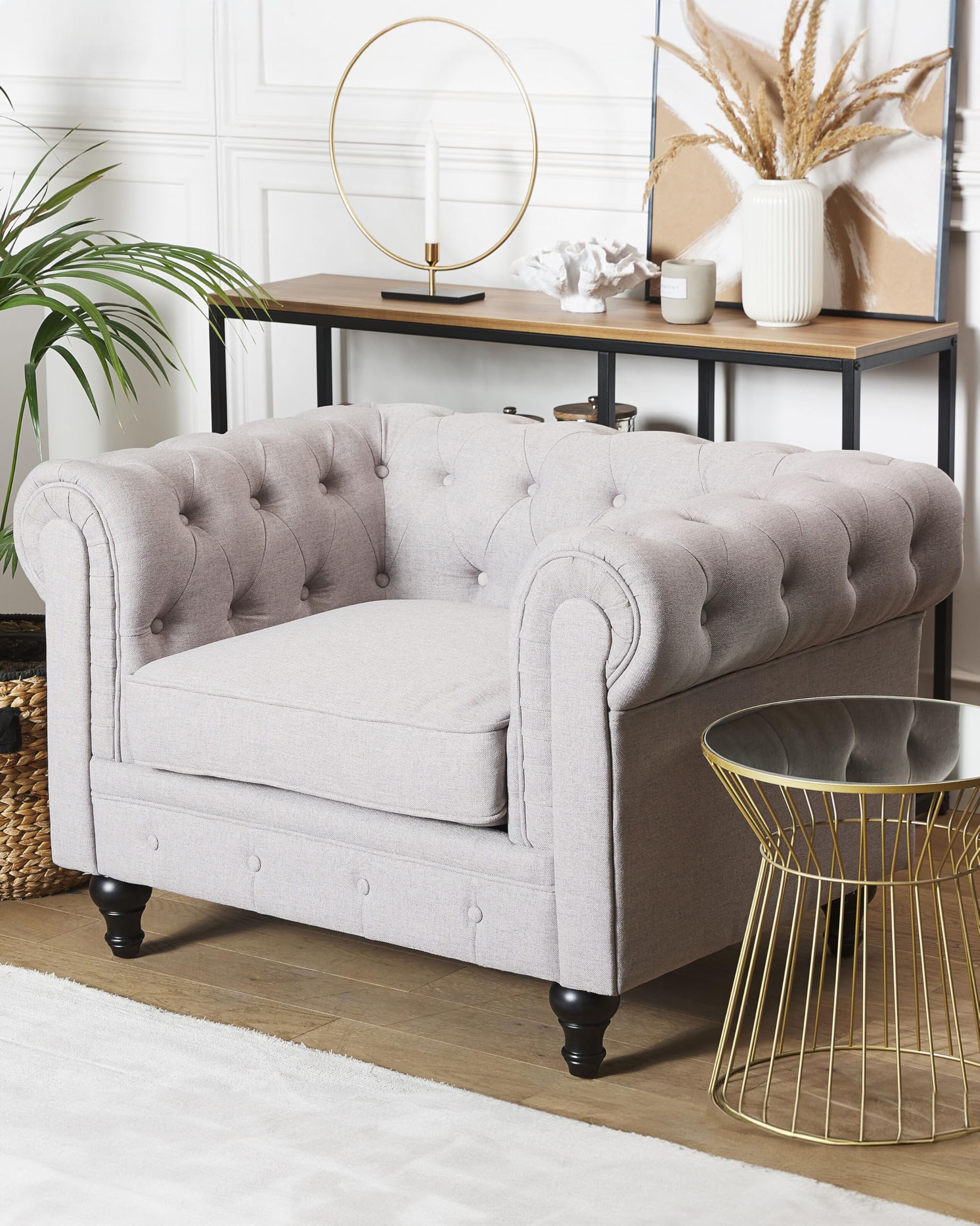 beliani-chesterfield-sessel-stoff-hellgrau-englischer-stil image 2