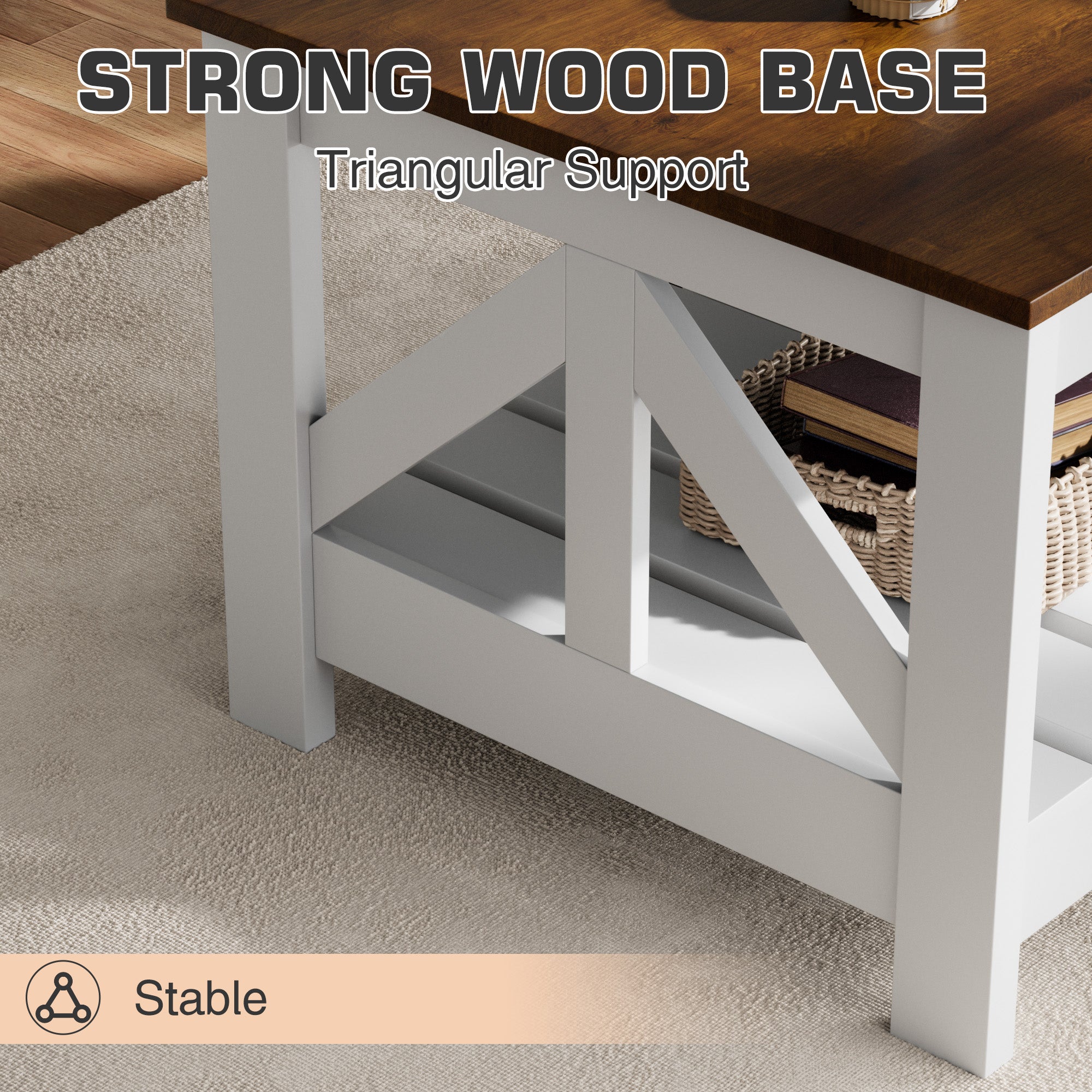 homall-coffee-table-couchtisch-braun-wei-2-ebenen-holz image 2