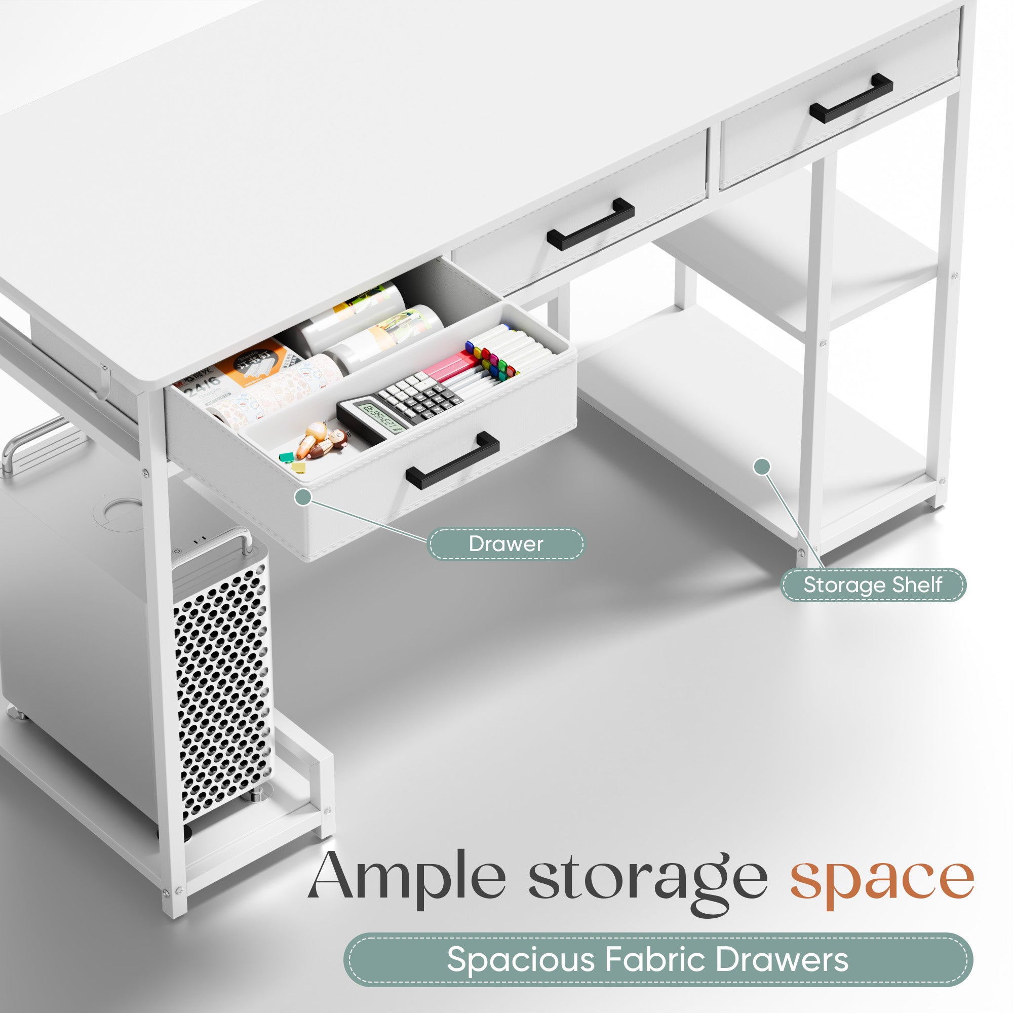 homall-shelf-schreibtisch-120-cm-wei-3-stoffschubladen image 6